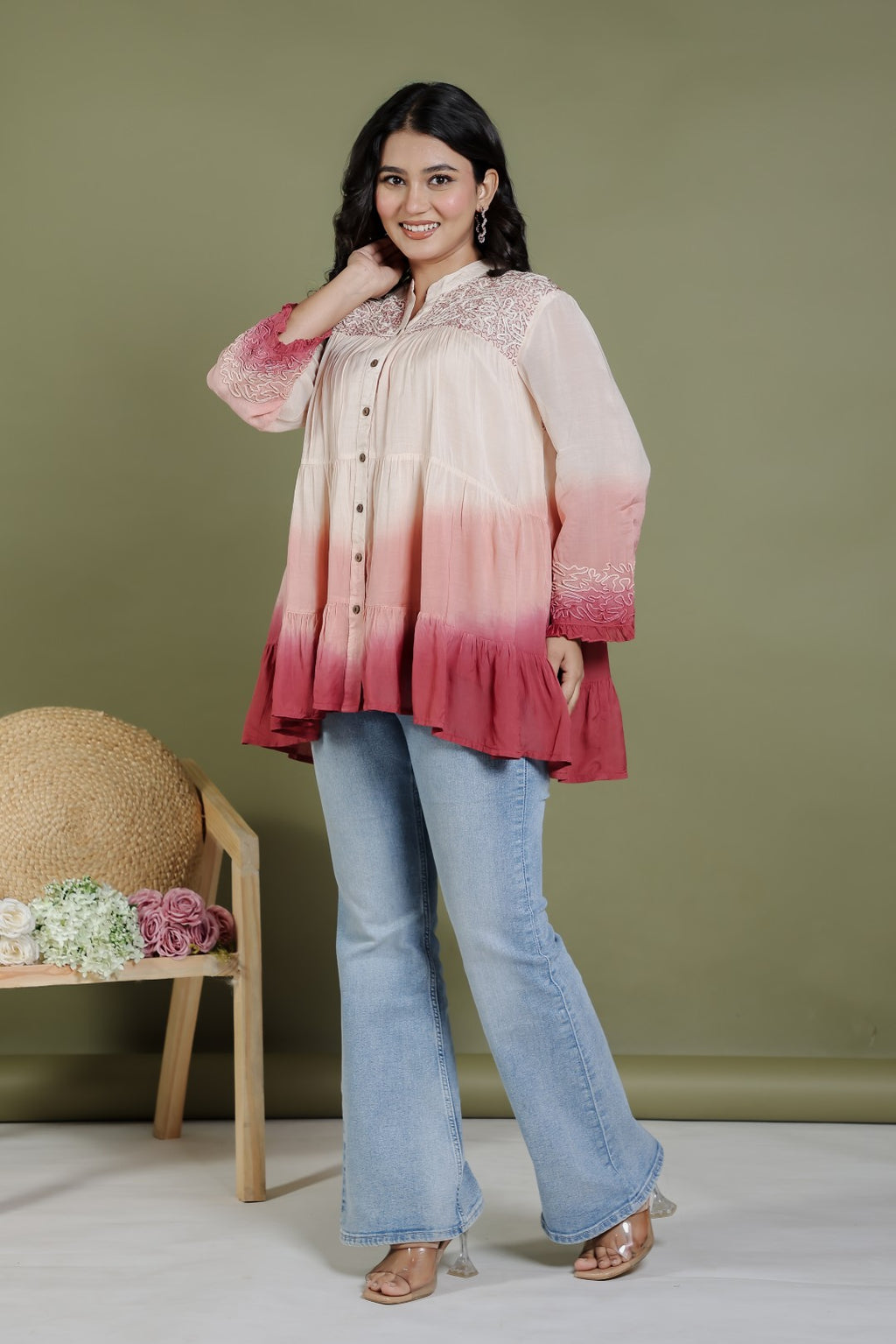 Multicolor Mulmul Cotton Top with Thread Work