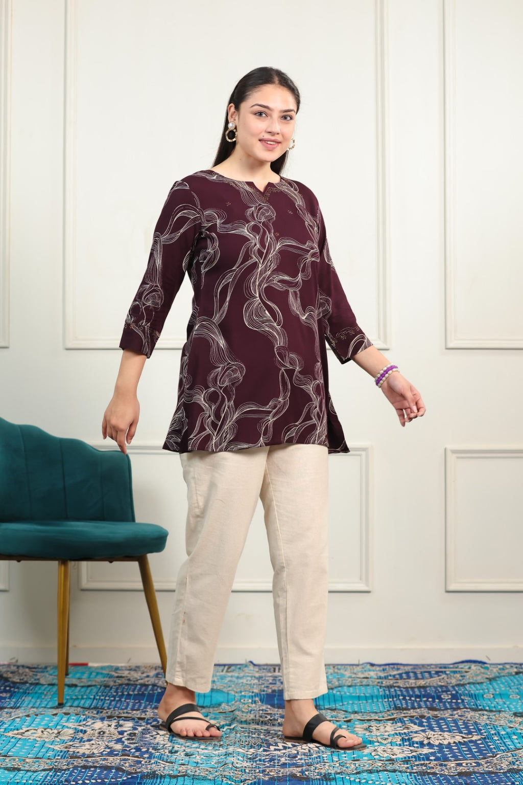 Wine Rayon Printed Top