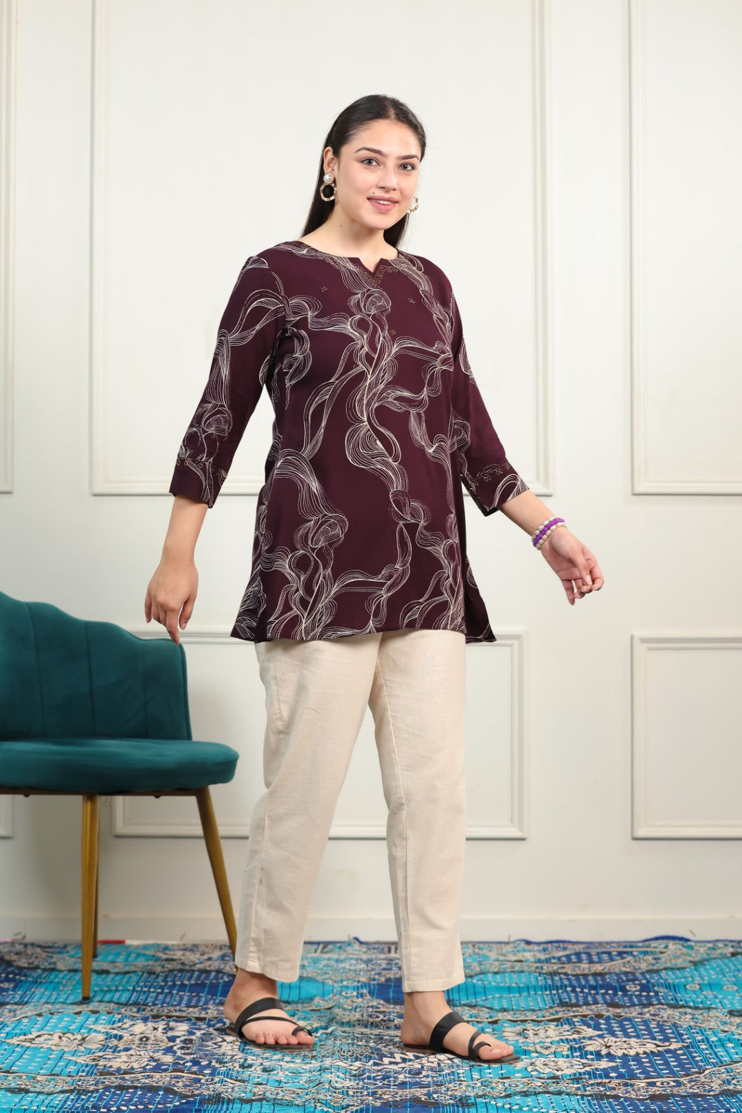 Wine Rayon Printed Top