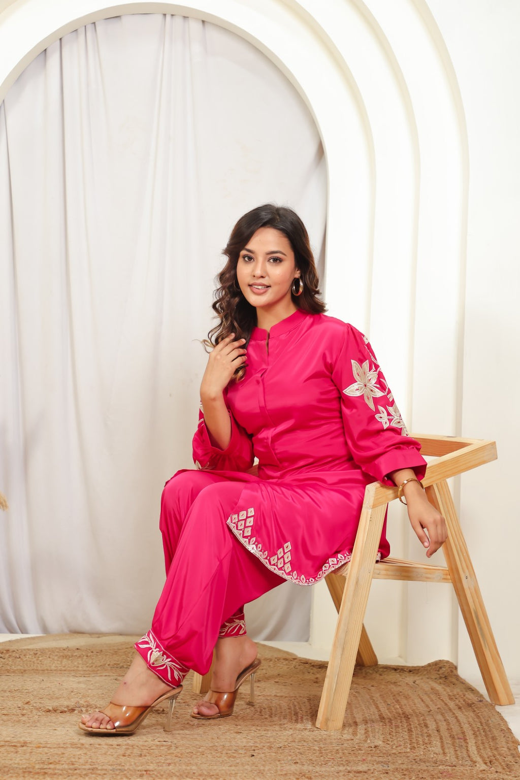 Rani Pink Muslin with Gota Patch Embroidery Co-ord Set