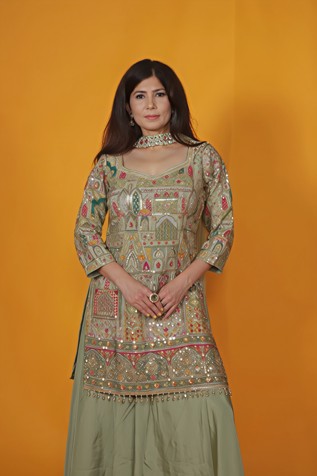 Pista Green Silk Suit with Full Zari Work, Sharara & Dupatta