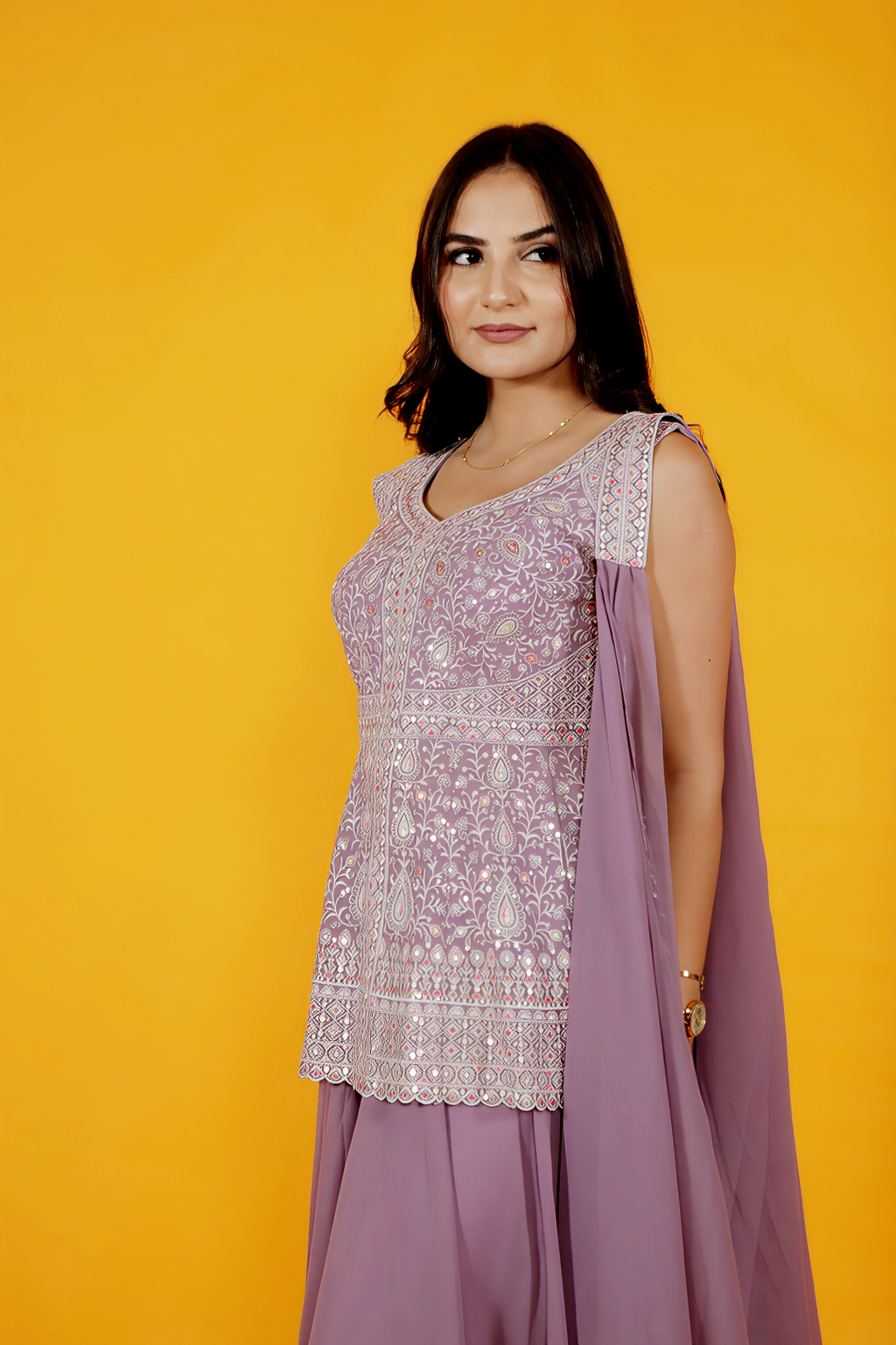 Lavender Shimmer Georgette Top with Thread & Seqins Work, Sharara & Dupatta