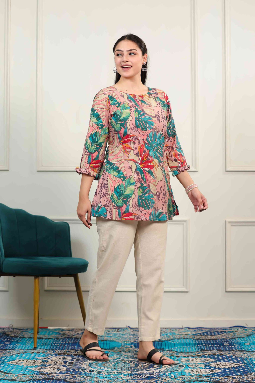 Multi Color Muslin Printed Short Kurti