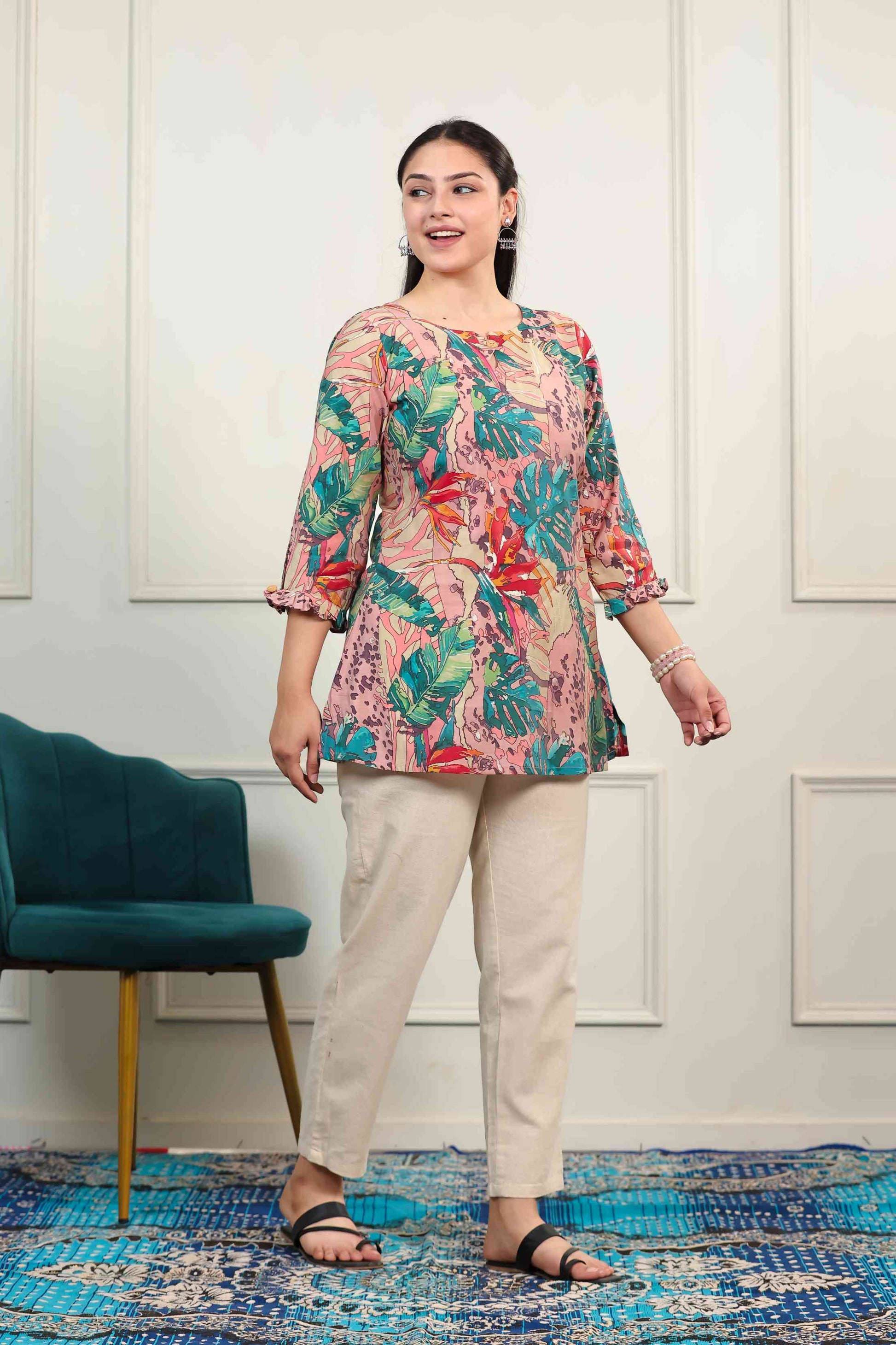 Multi Color Muslin Printed Short Kurti