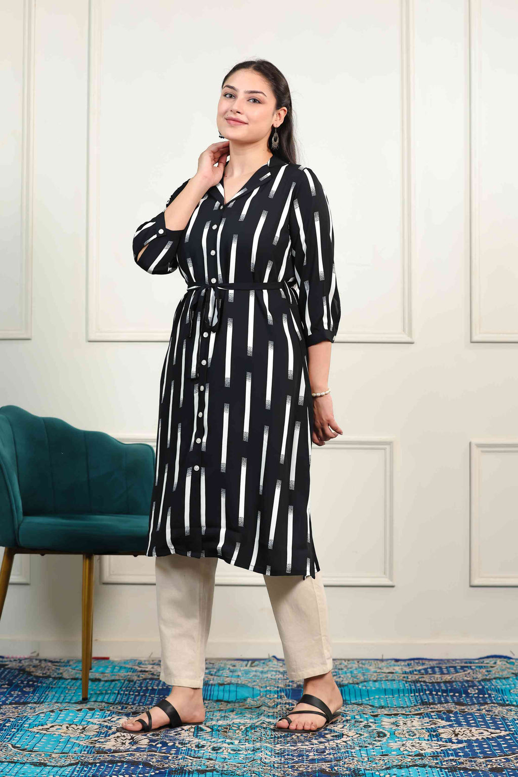 Black Lycra with White Lining Printed Maxi Dress