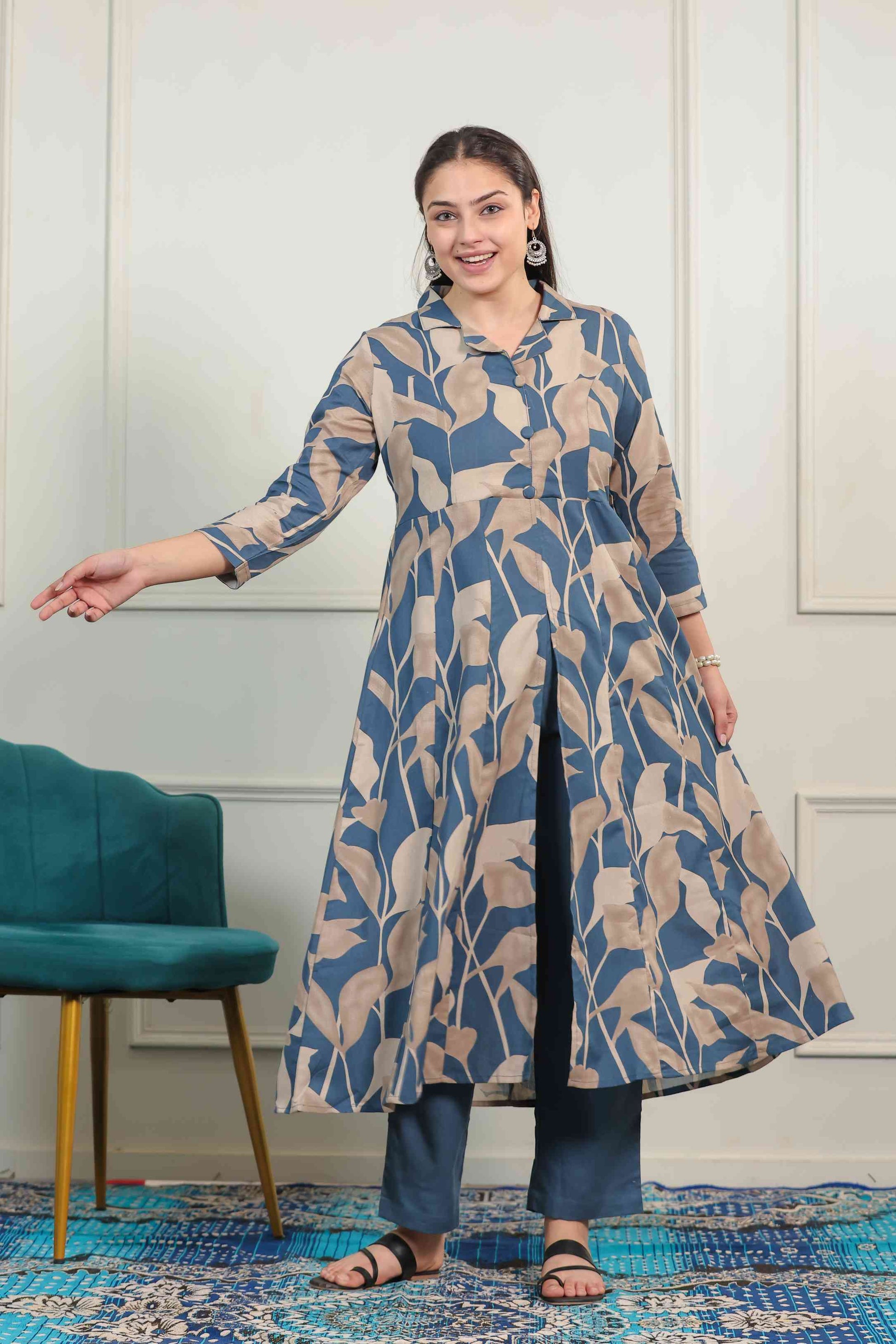 Dark Blue South Cotton Printed Co-ord Set