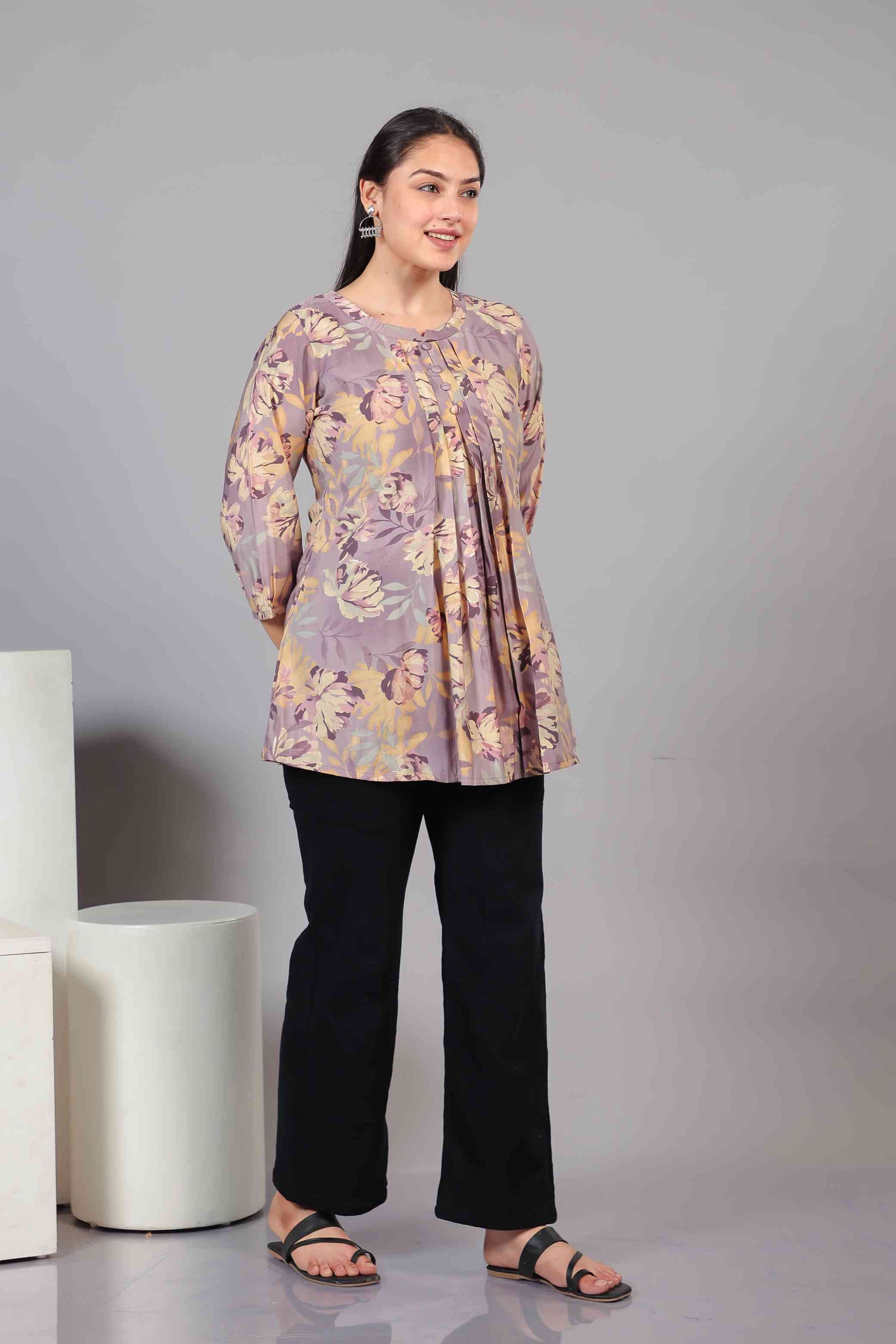 Lavender Muslin Floral Printed Top