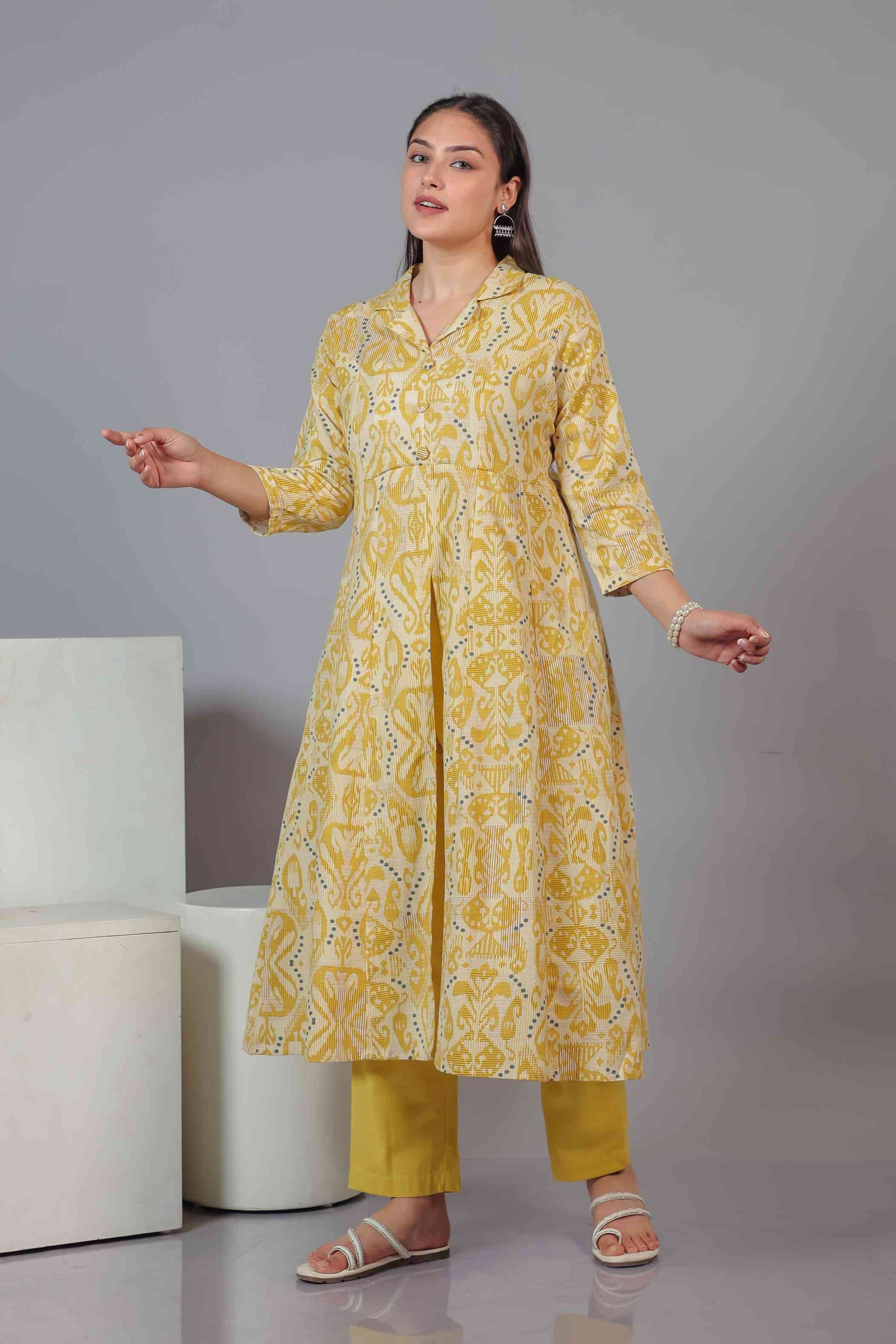 Yellow Slub Cotton Printed Co-ord Set