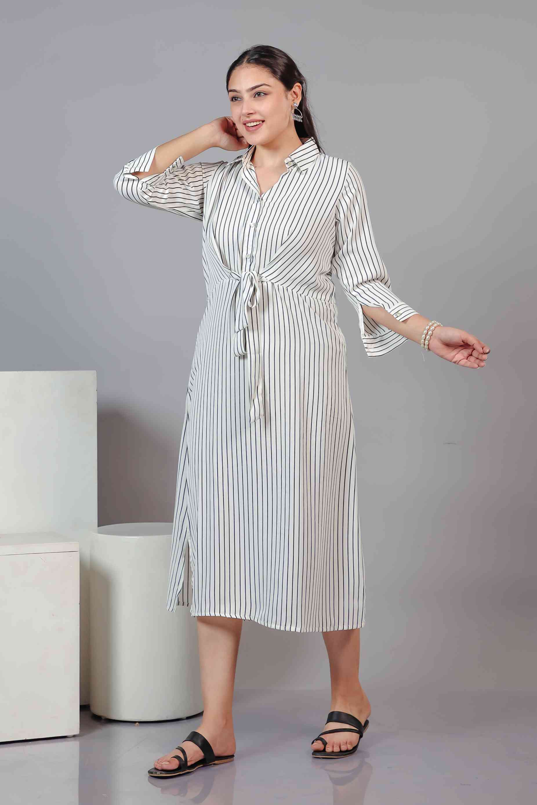 White Lycra with Black Lining Printed Maxi Dress