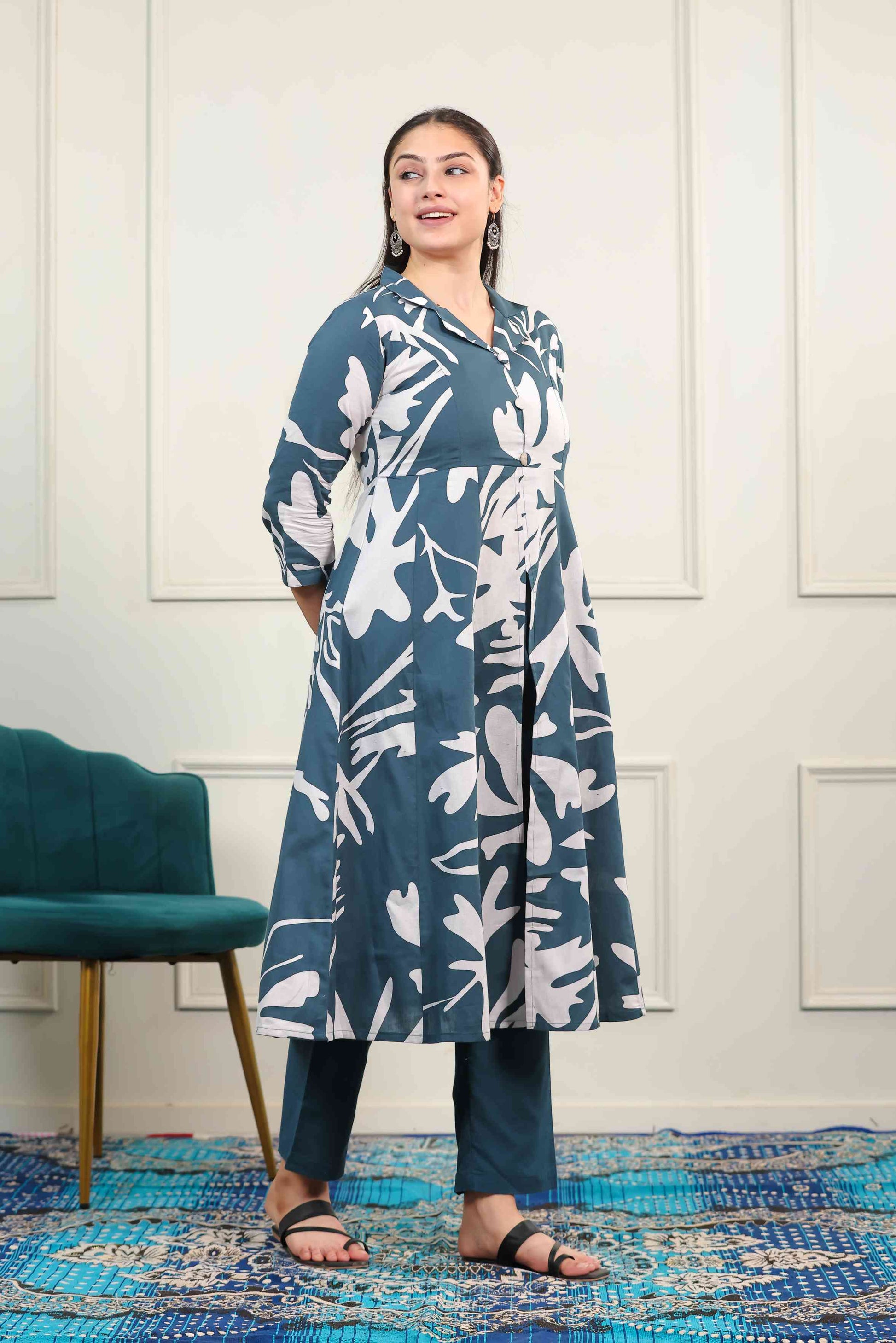 Dark Blue South Cotton Printed Co-ord Set