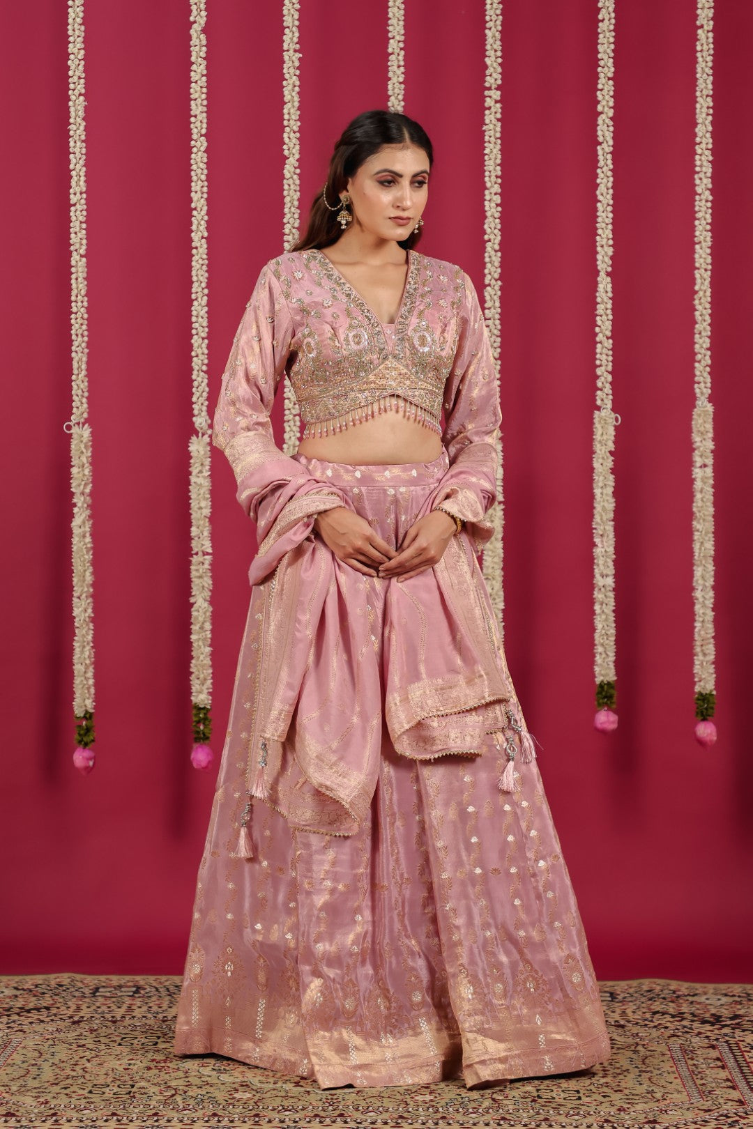 Pink Mosh Silk Banarsi Handwork Lehenga with Blouse & Dupatta