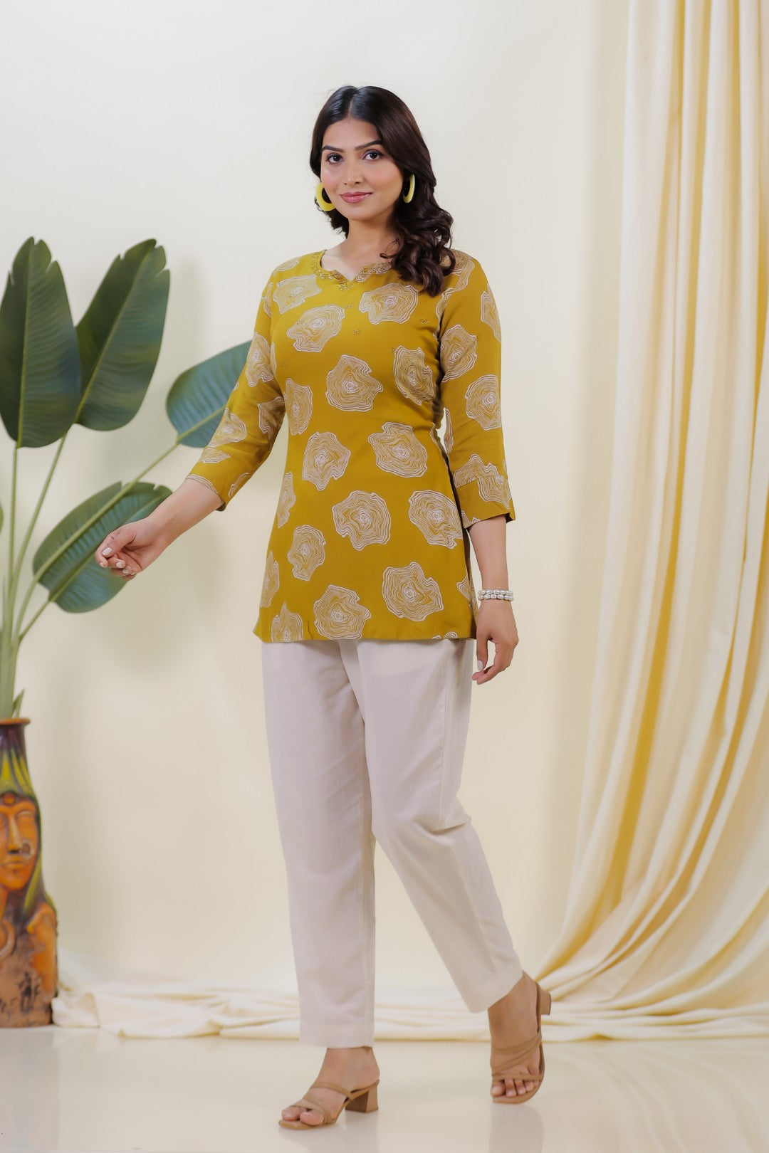 Mustard Yellow Rayon Printed Top