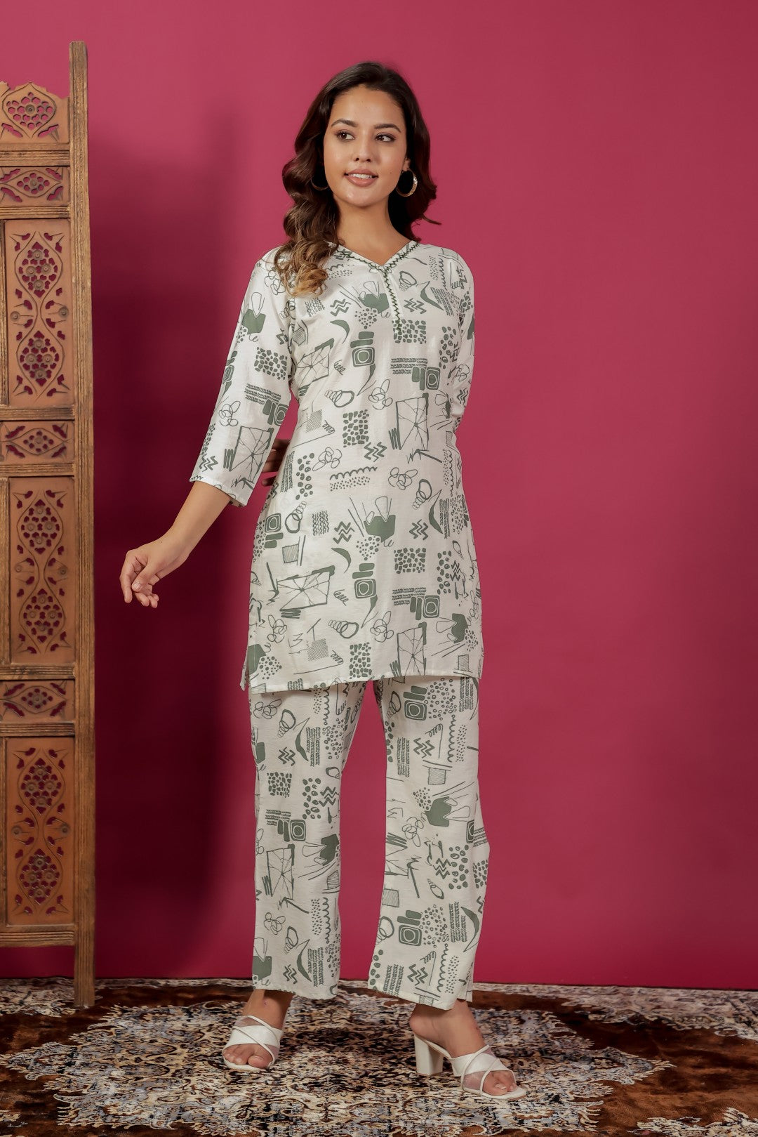 Off White Muslin Printed Co-ord Set