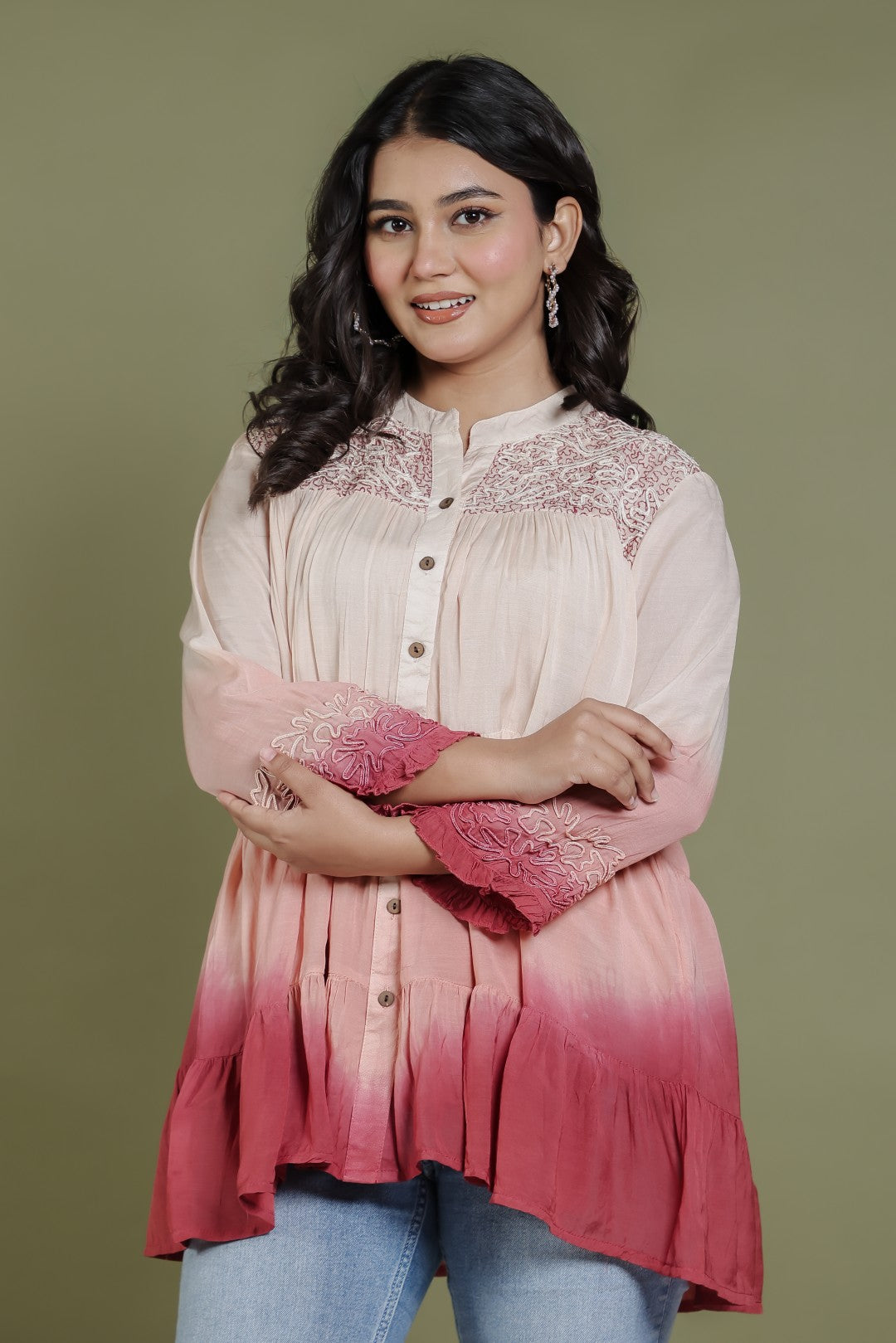 Multicolor Mulmul Cotton Top with Thread Work