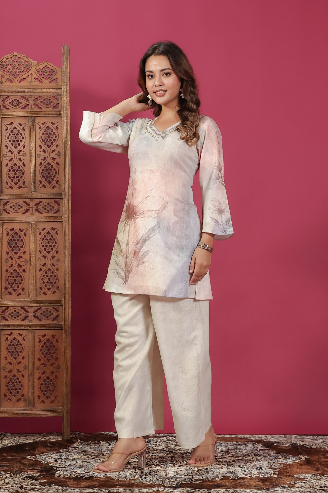 Multicolor Slub Cotton Digital Printed Co-ord Set