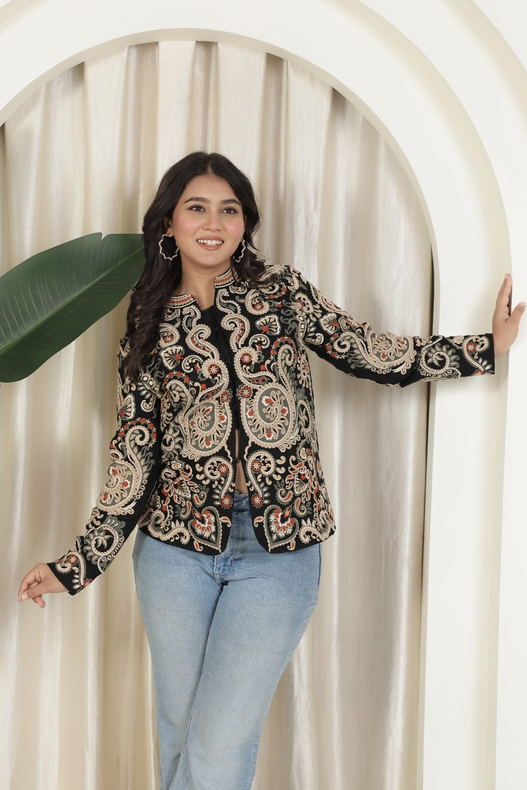 Black Muslin Cotton Jacket with Full Kashmiri Thread Embroidery