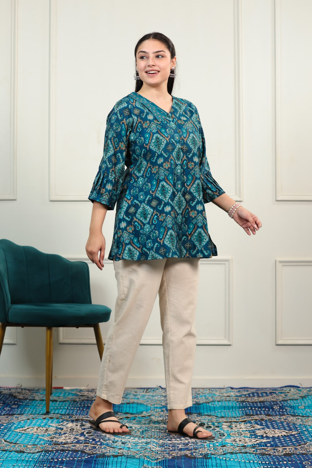 Rama Blue Muslin Printed Top