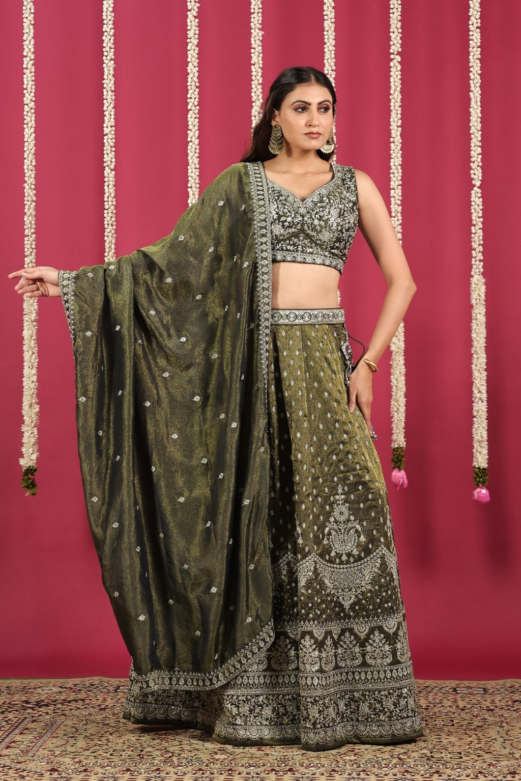 Pastel Green Mosh Silk Blouse with Full Heavy Zari Work, Lehenga & Dupatta