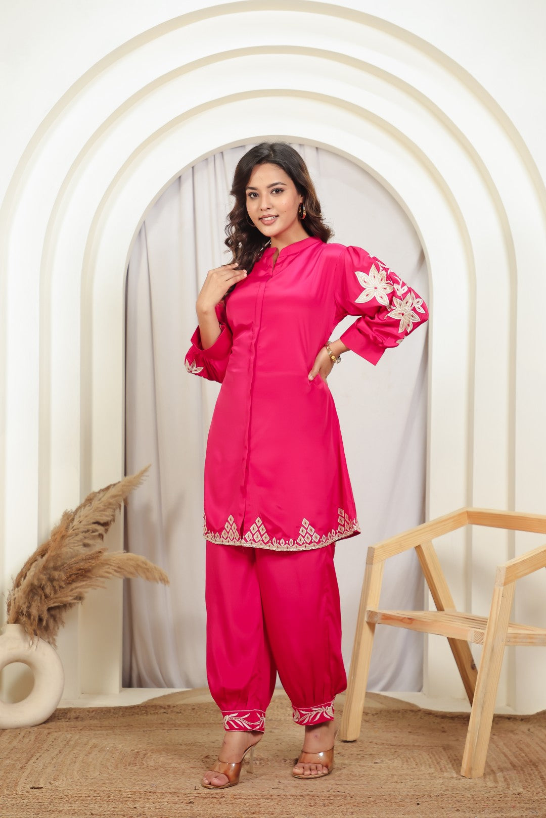 Rani Pink Muslin with Gota Patch Embroidery Co-ord Set