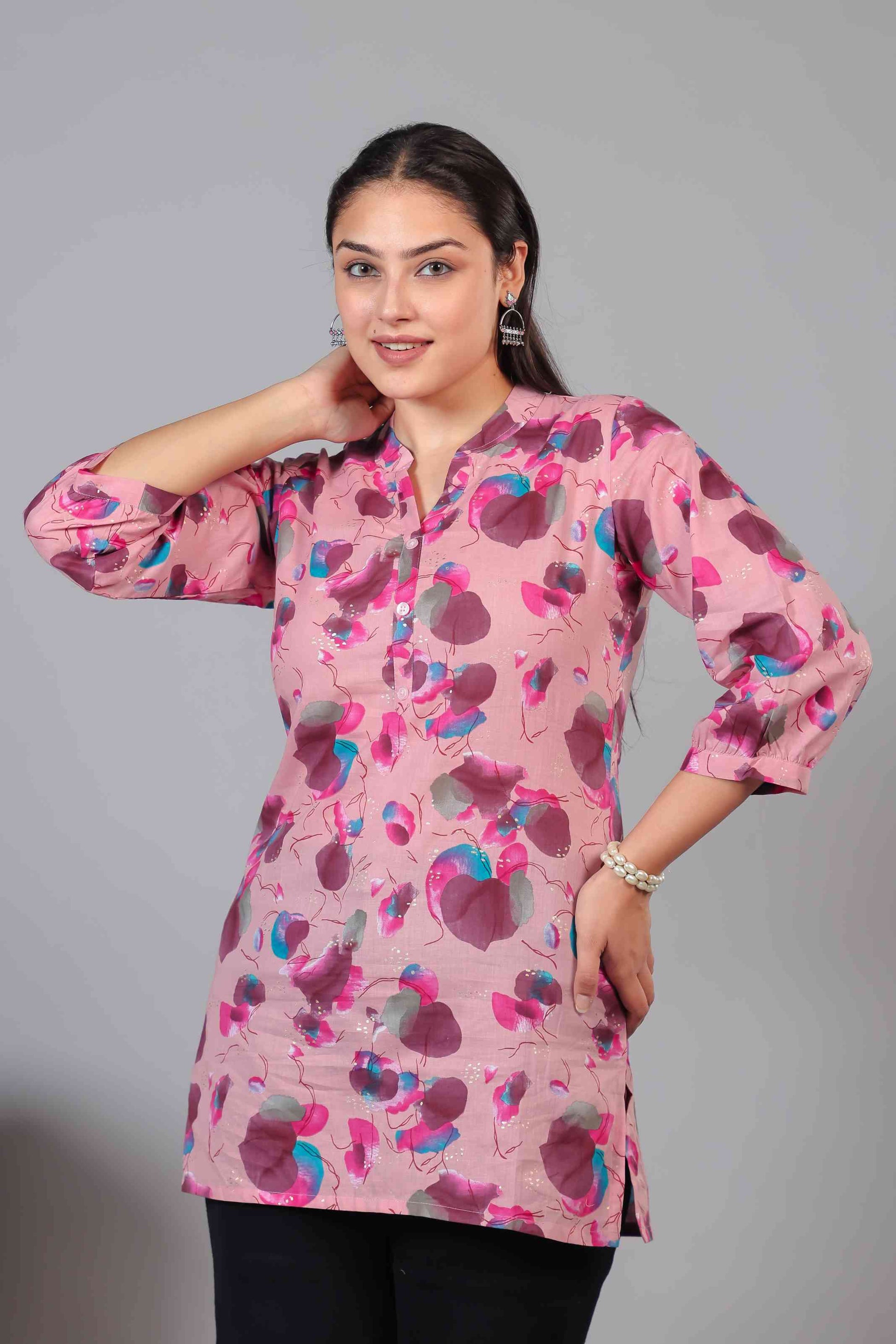 Pink Cambric Cotton Printed Top