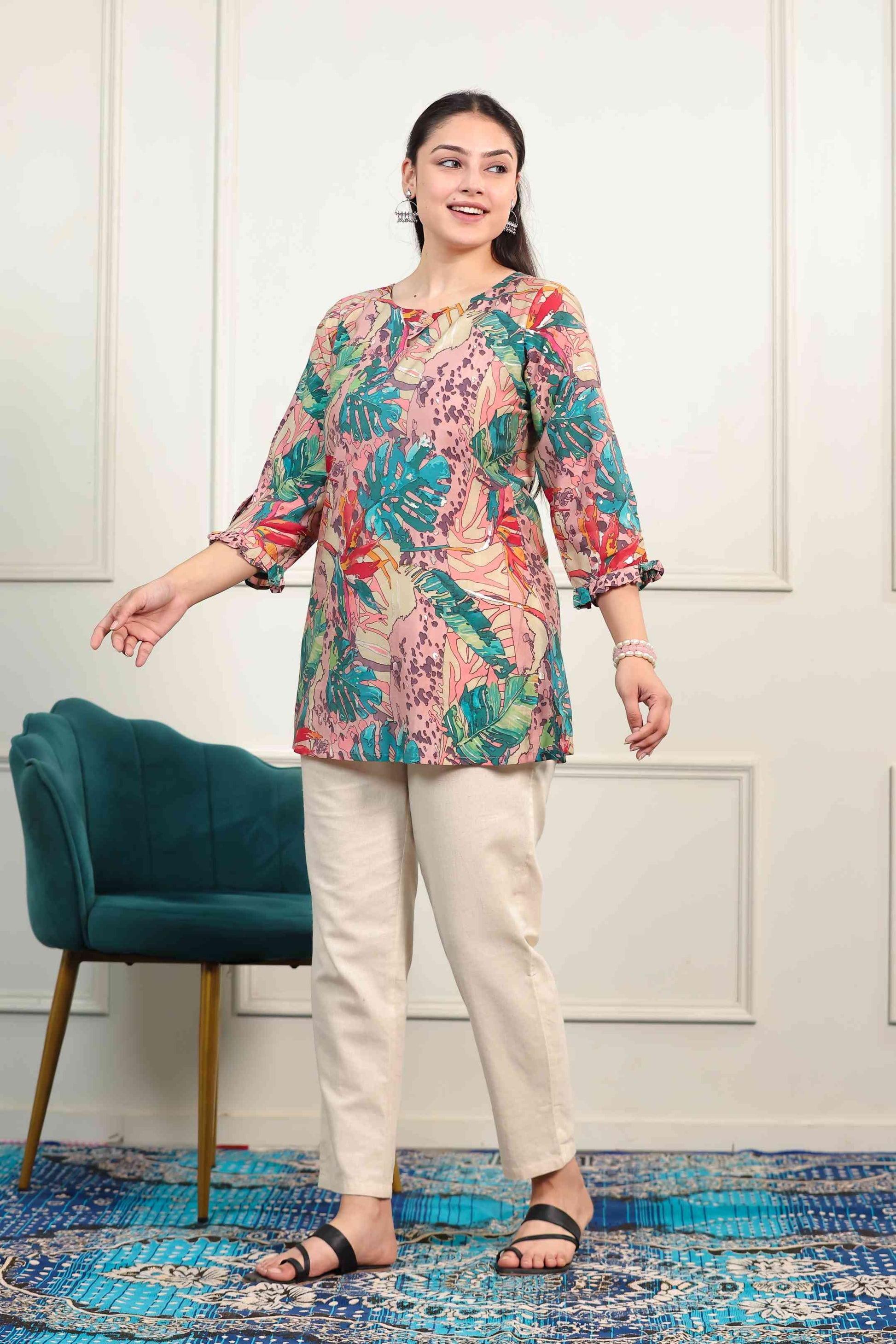 Multi Color Muslin Printed Short Kurti