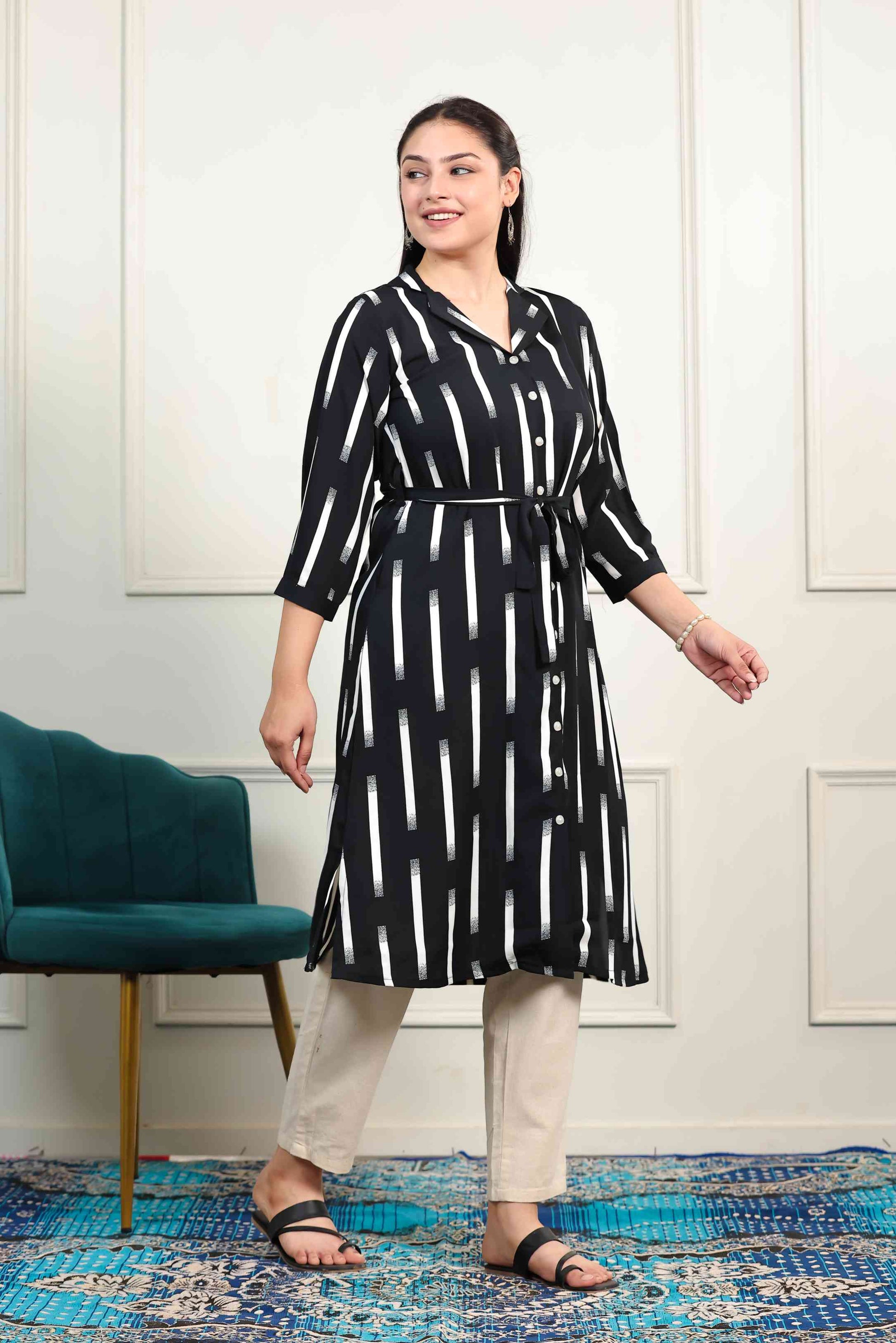 Black Lycra with White Lining Printed Maxi Dress