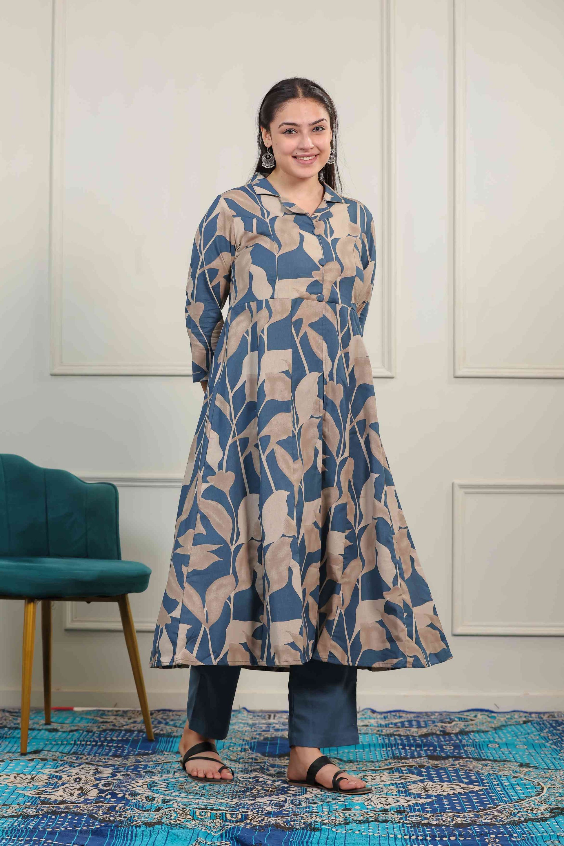 Dark Blue South Cotton Printed Co-ord Set