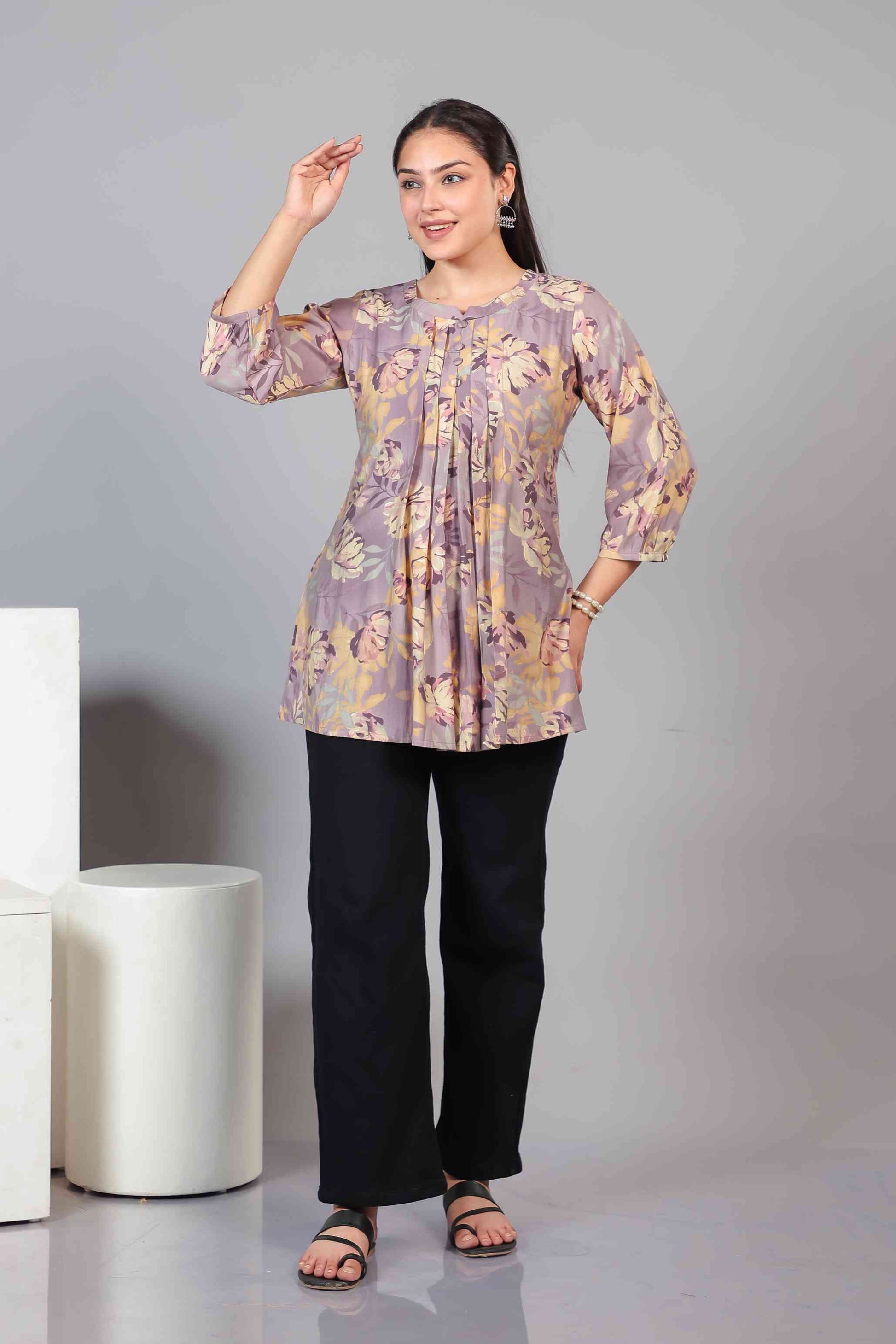 Lavender Muslin Floral Printed Top