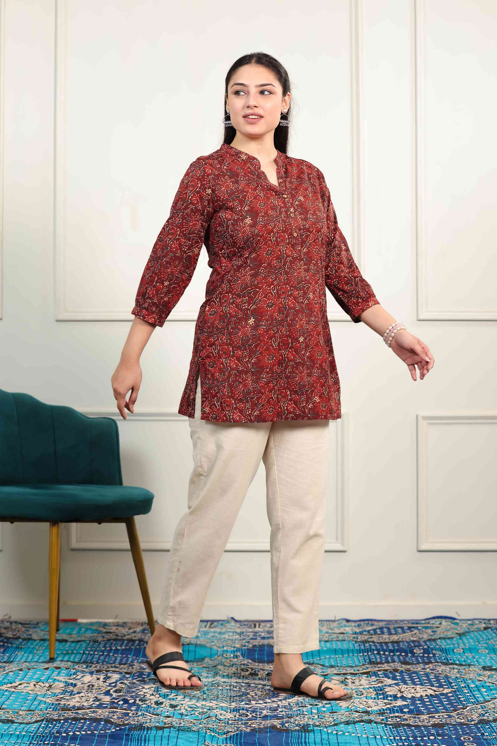 Maroon Cambric Cotton Printed Top