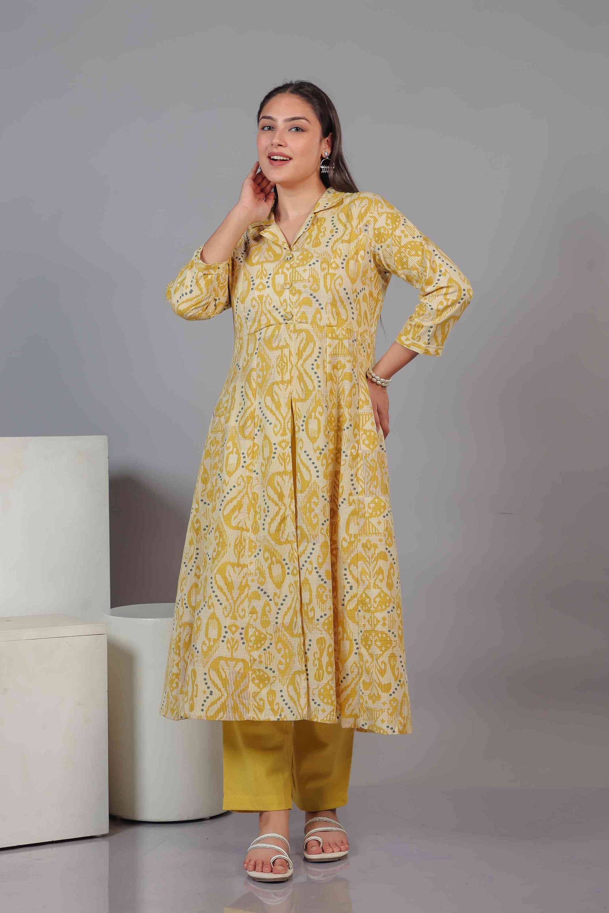 Yellow Slub Cotton Printed Co-ord Set