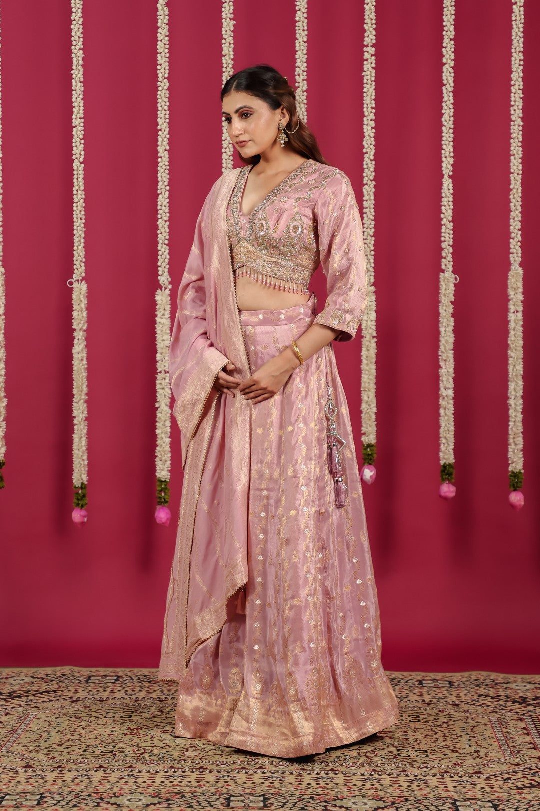 Pink Mosh Silk Banarsi Handwork Lehenga with Blouse & Dupatta