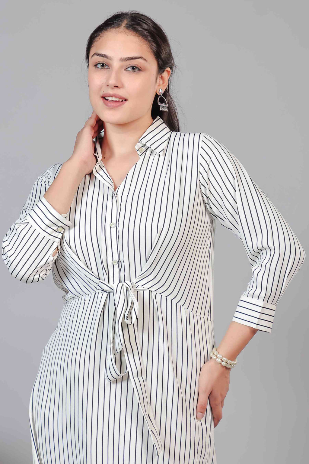 White Lycra with Black Lining Printed Maxi Dress