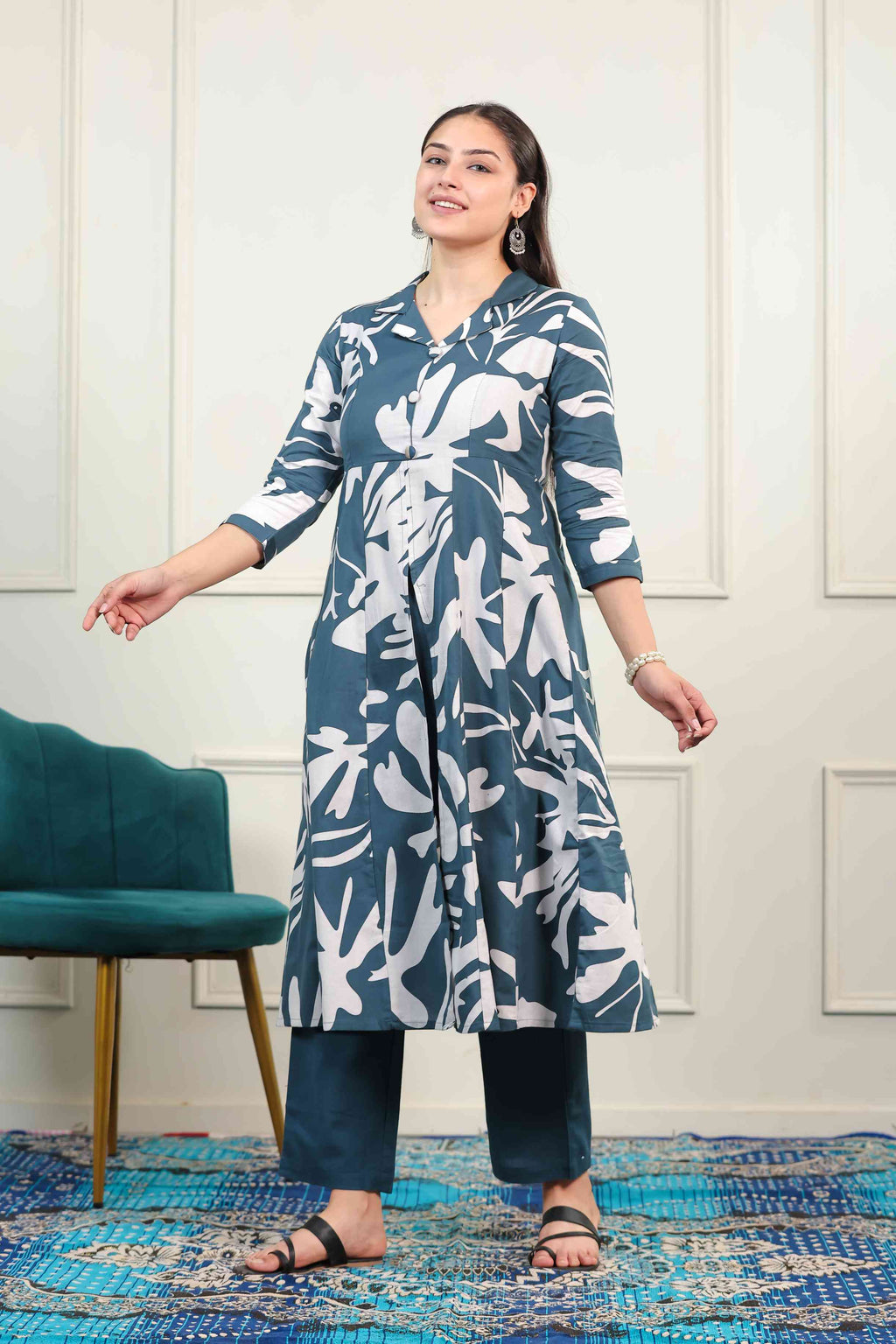 Dark Blue South Cotton Printed Co-ord Set