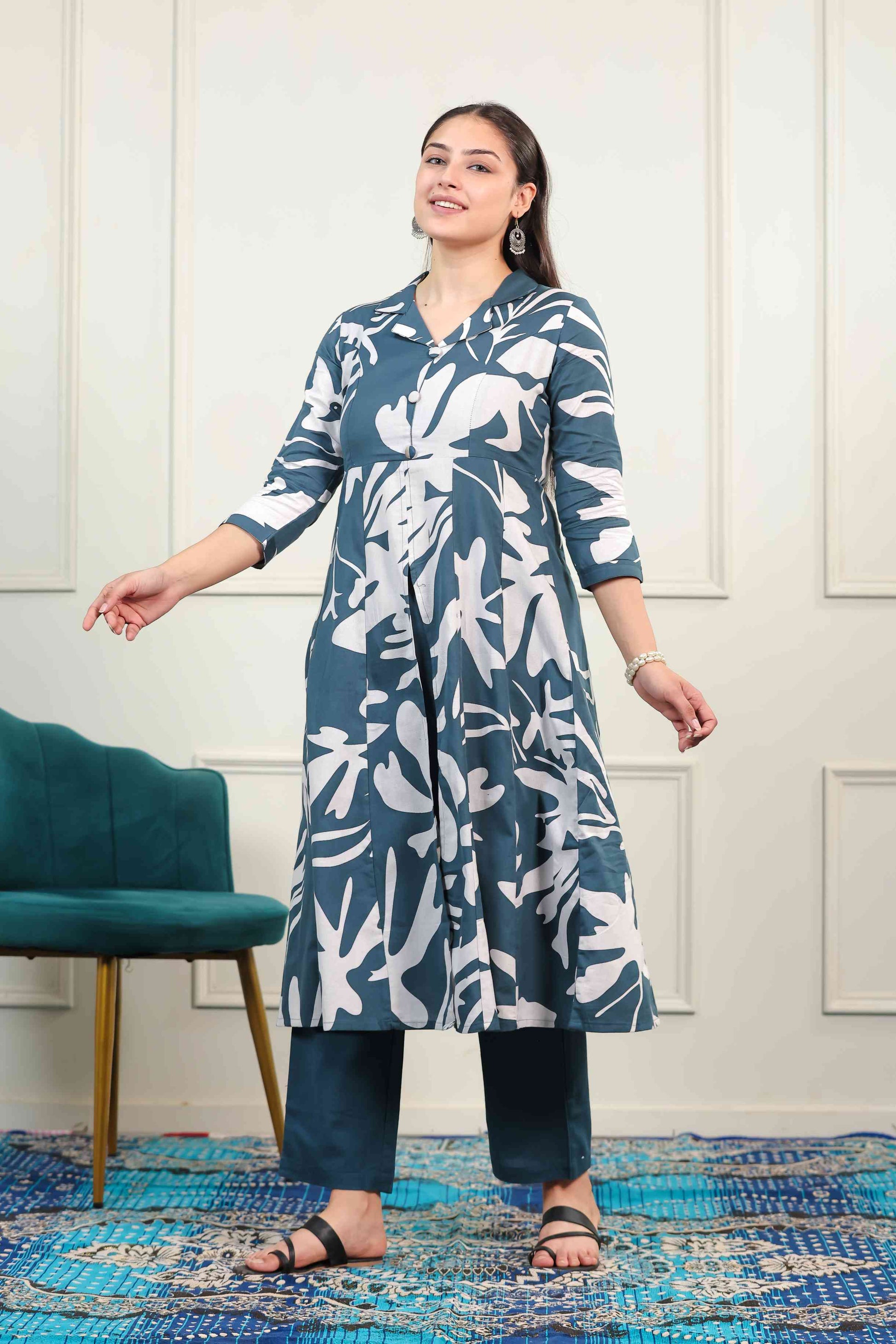 Dark Blue South Cotton Printed Co-ord Set