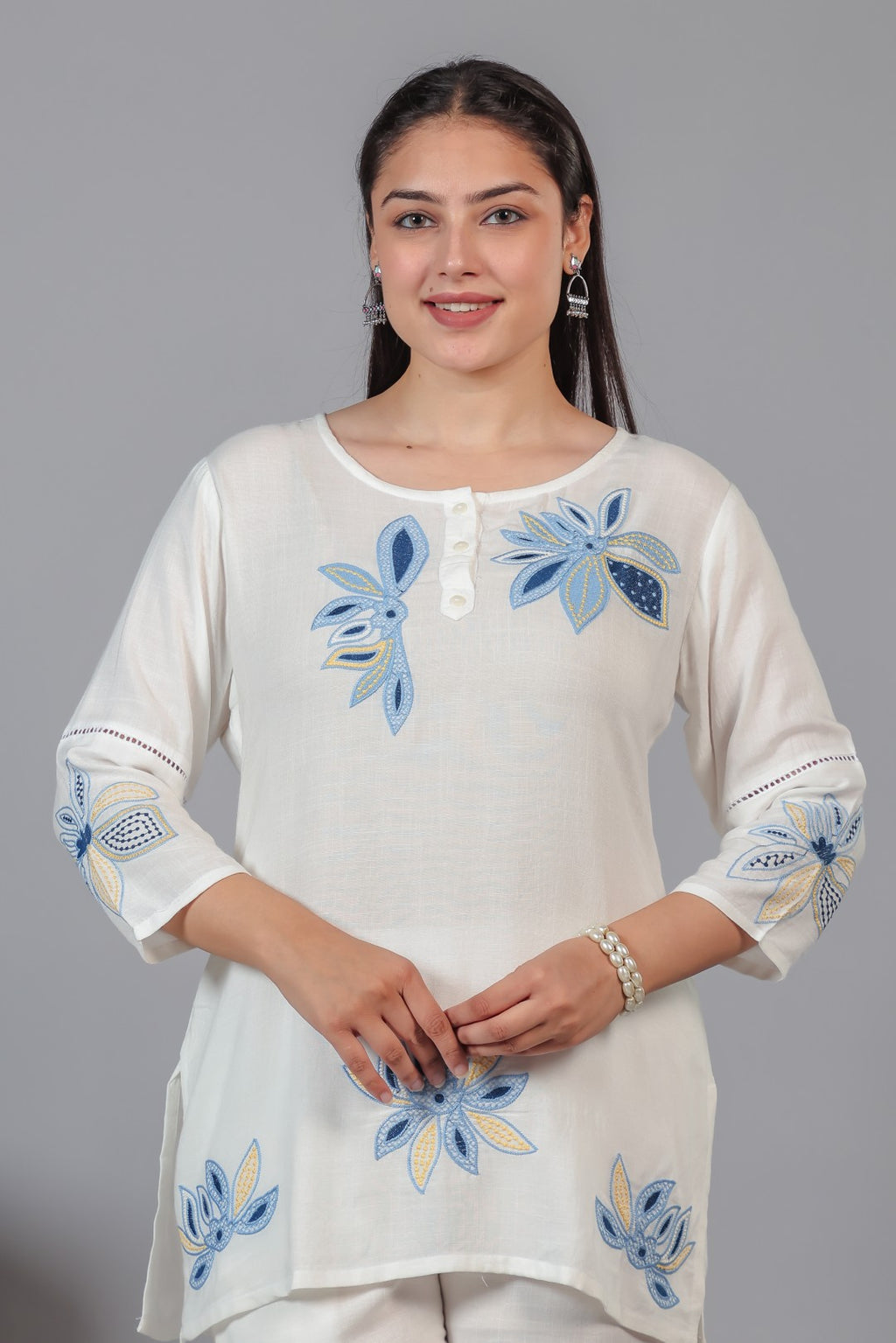 White Rayon with Thread Embroidery Co-ord Set