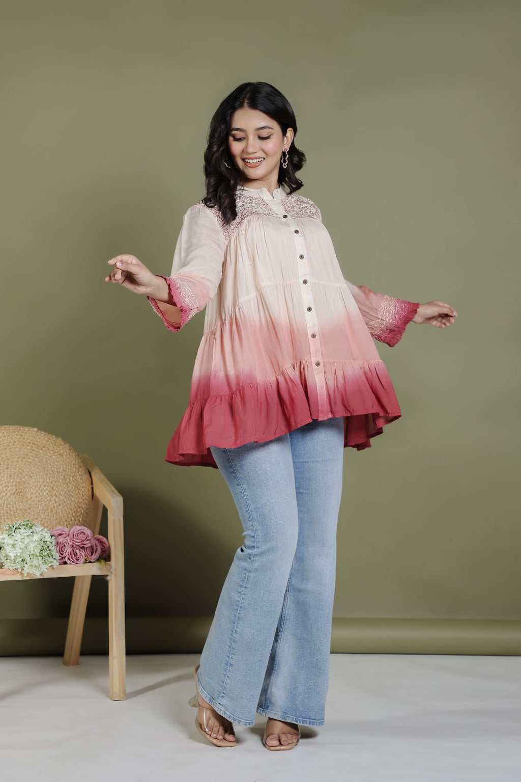 Multicolor Mulmul Cotton Top with Thread Work