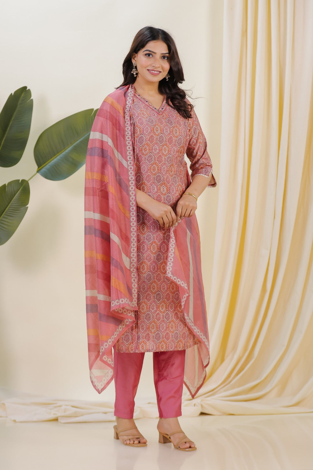 Multicolor Muslin Foil Printed Suit with Bottom & Dupatta
