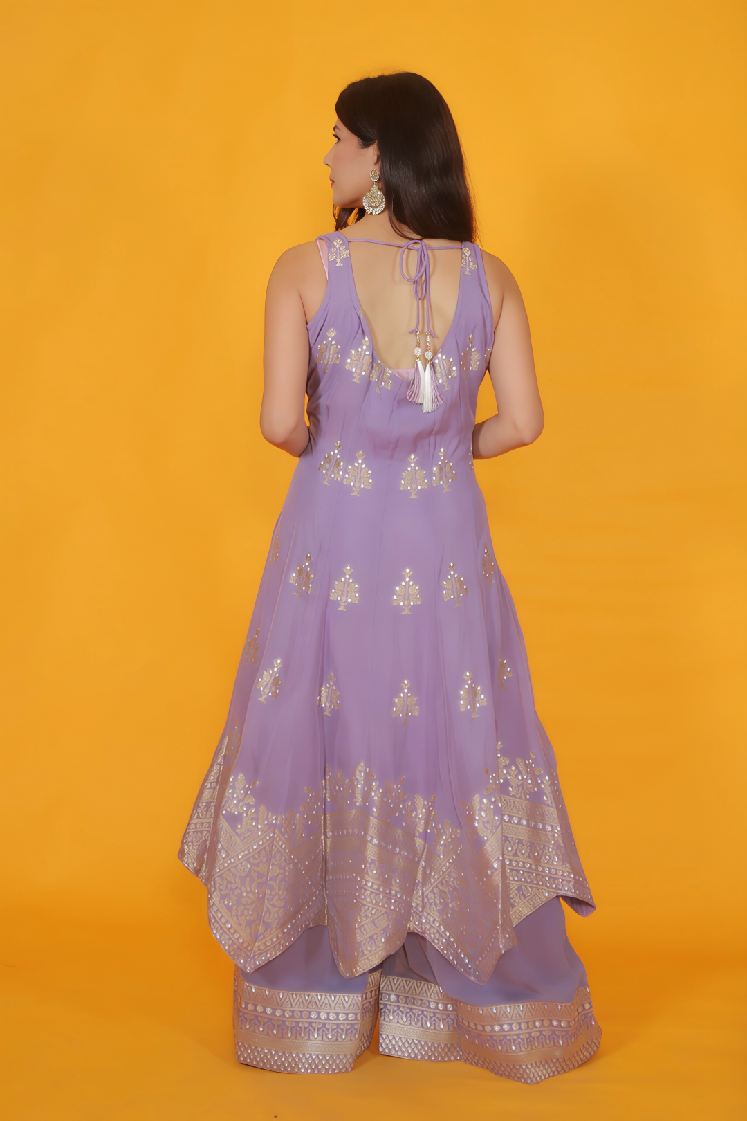 Lavender HO Silk Top with Banarsi Butti Handwork, Palazzo & Dupatta