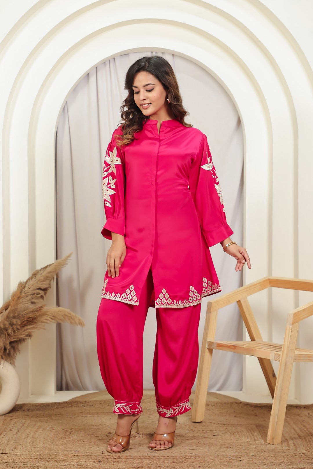 Rani Pink Muslin with Gota Patch Embroidery Co-ord Set