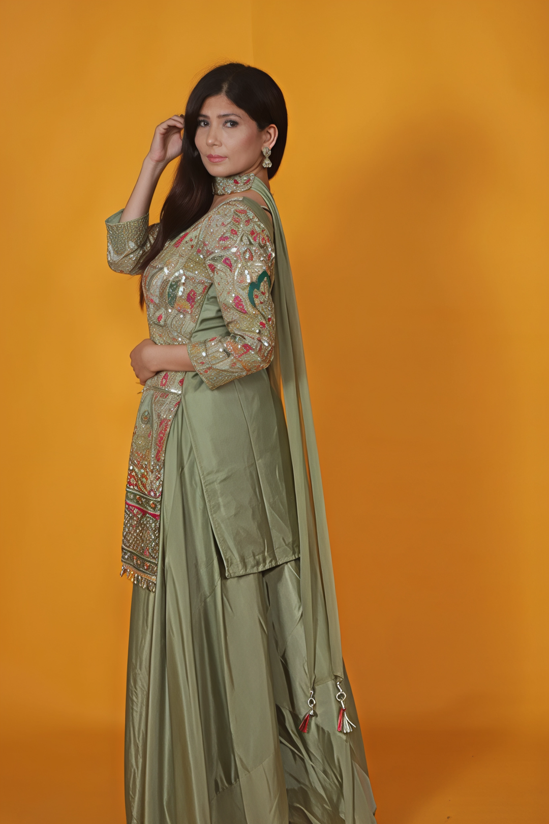 Pista Green Silk Suit with Full Zari Work, Sharara & Dupatta