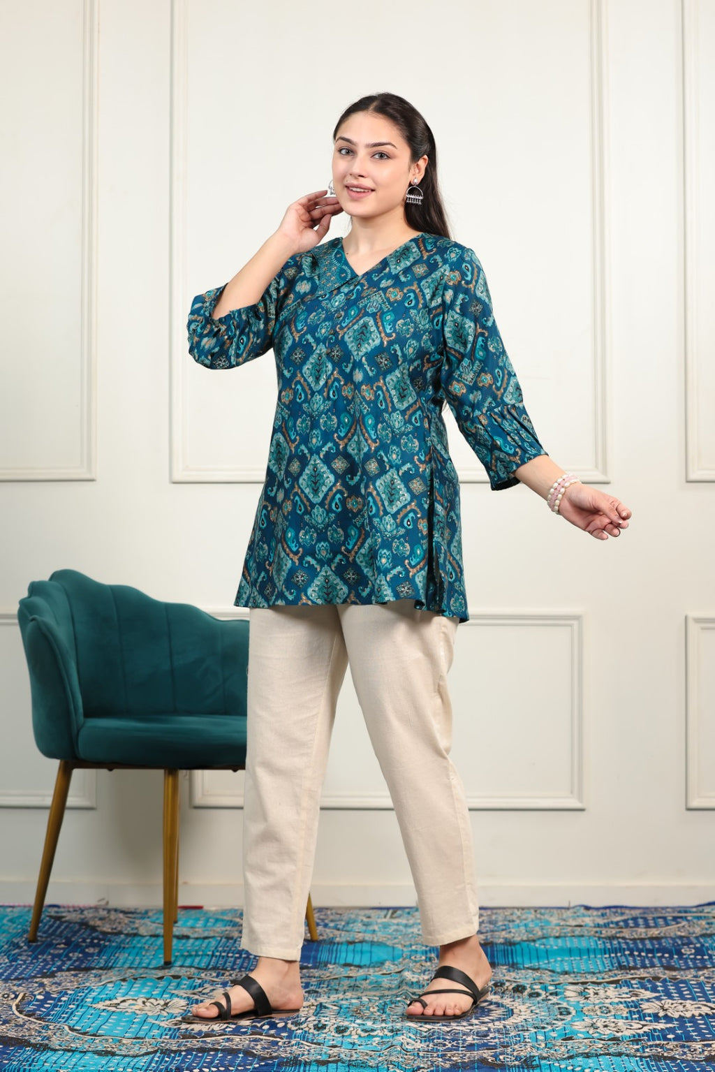 Rama Blue Muslin Printed Top