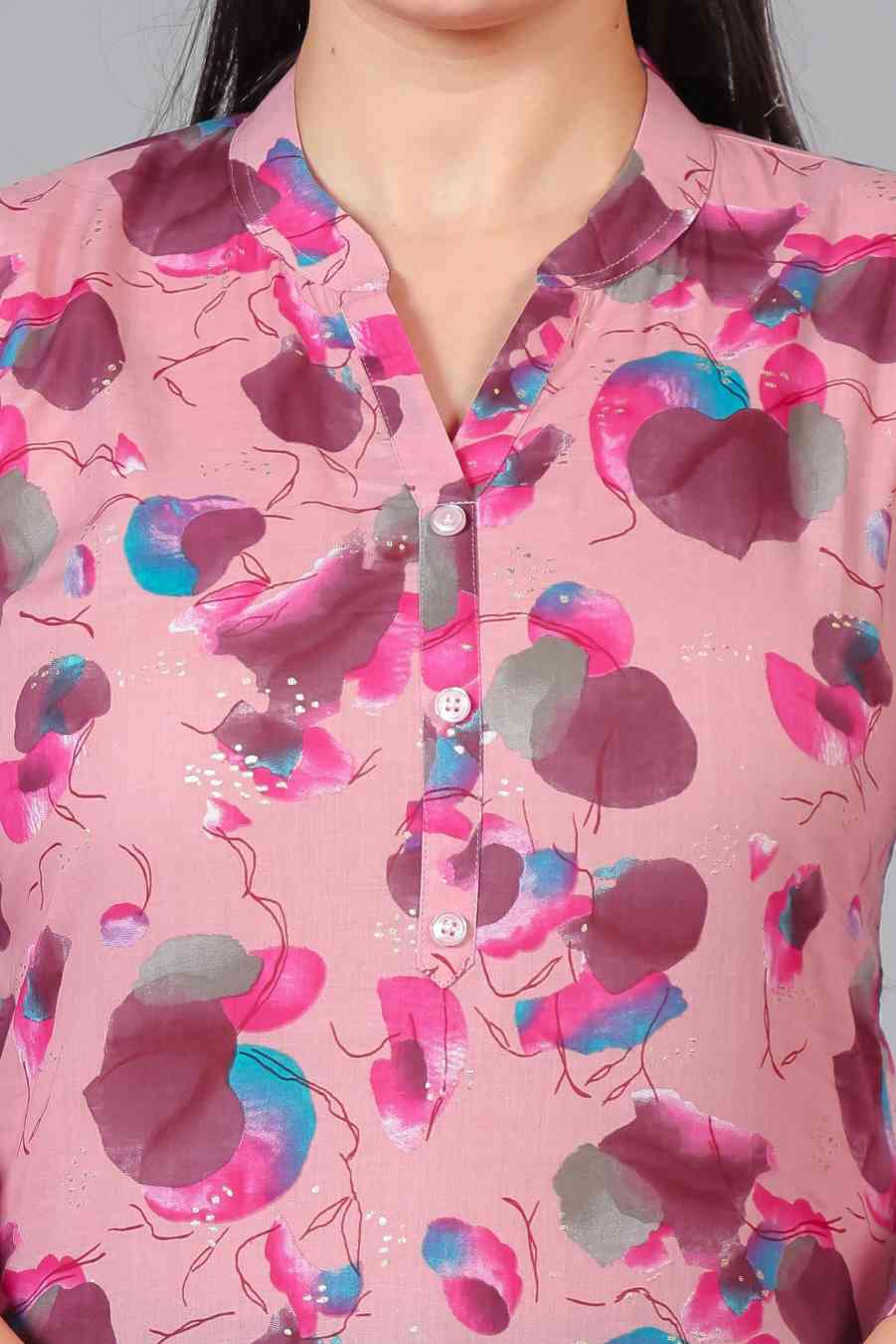 Pink Cambric Cotton Printed Top