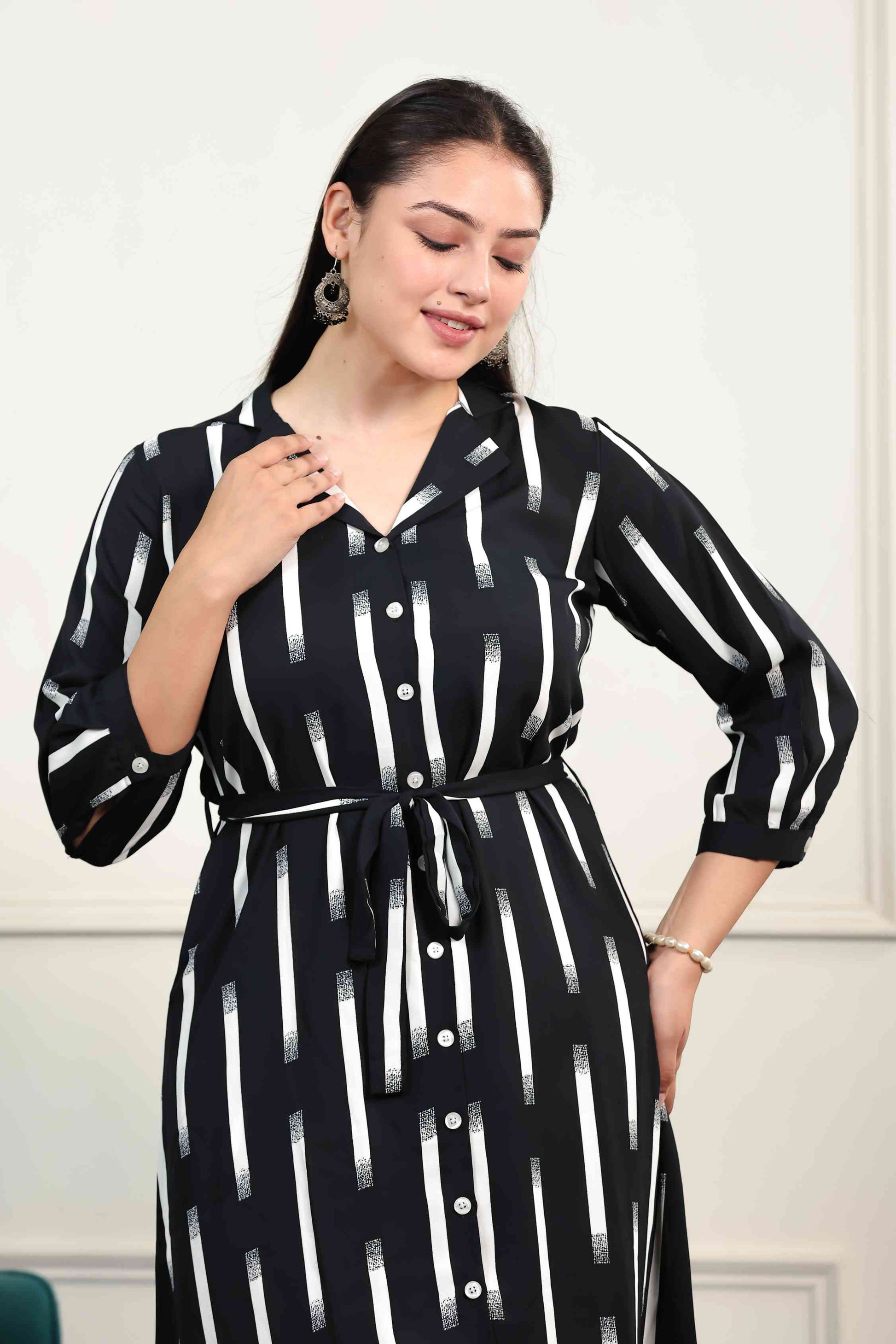 Black Lycra with White Lining Printed Maxi Dress