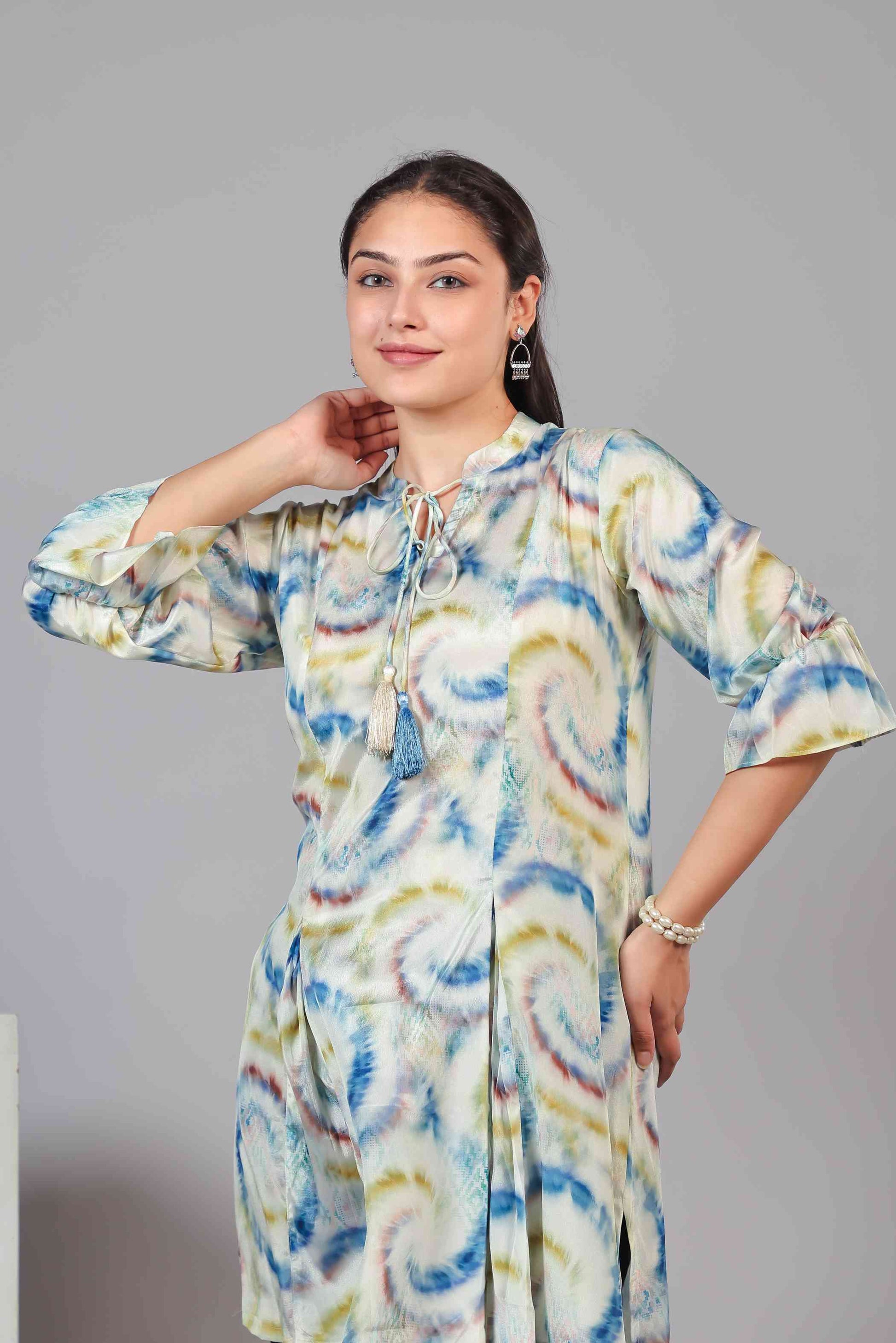 Multicolor Crepe Silk Printed Short Kurti