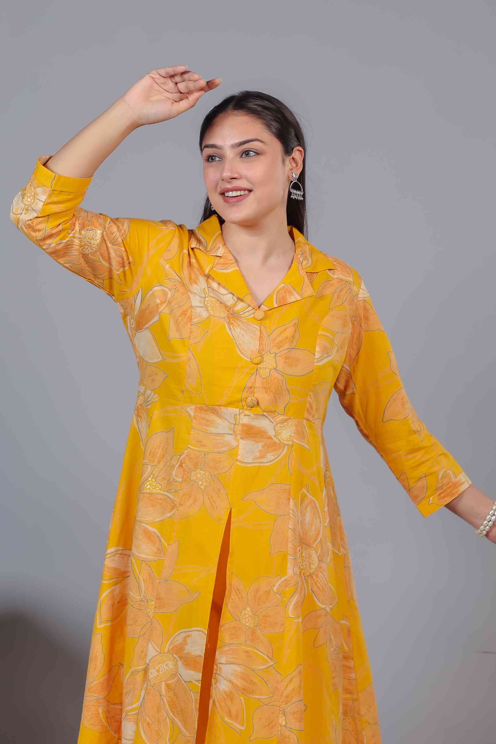 Yellow Cambric Cotton Floral Printed Co-ord Set