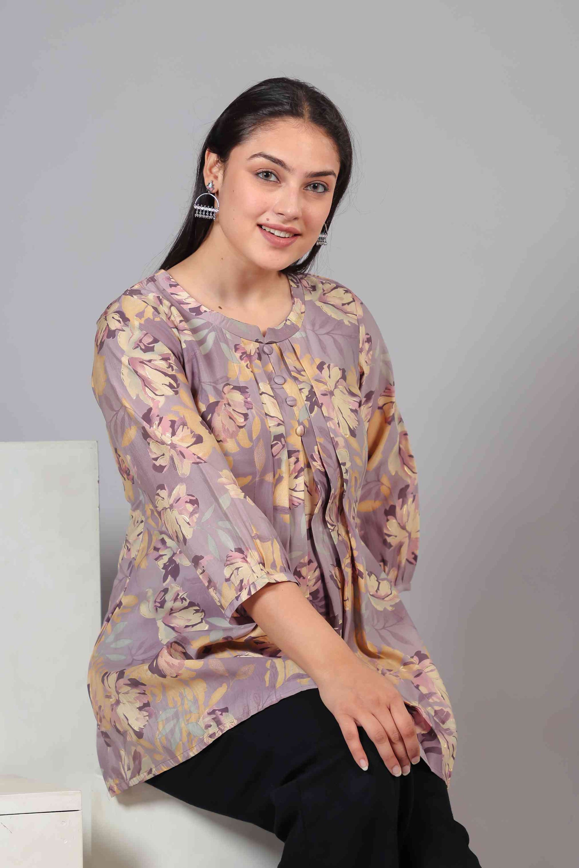 Lavender Muslin Floral Printed Top
