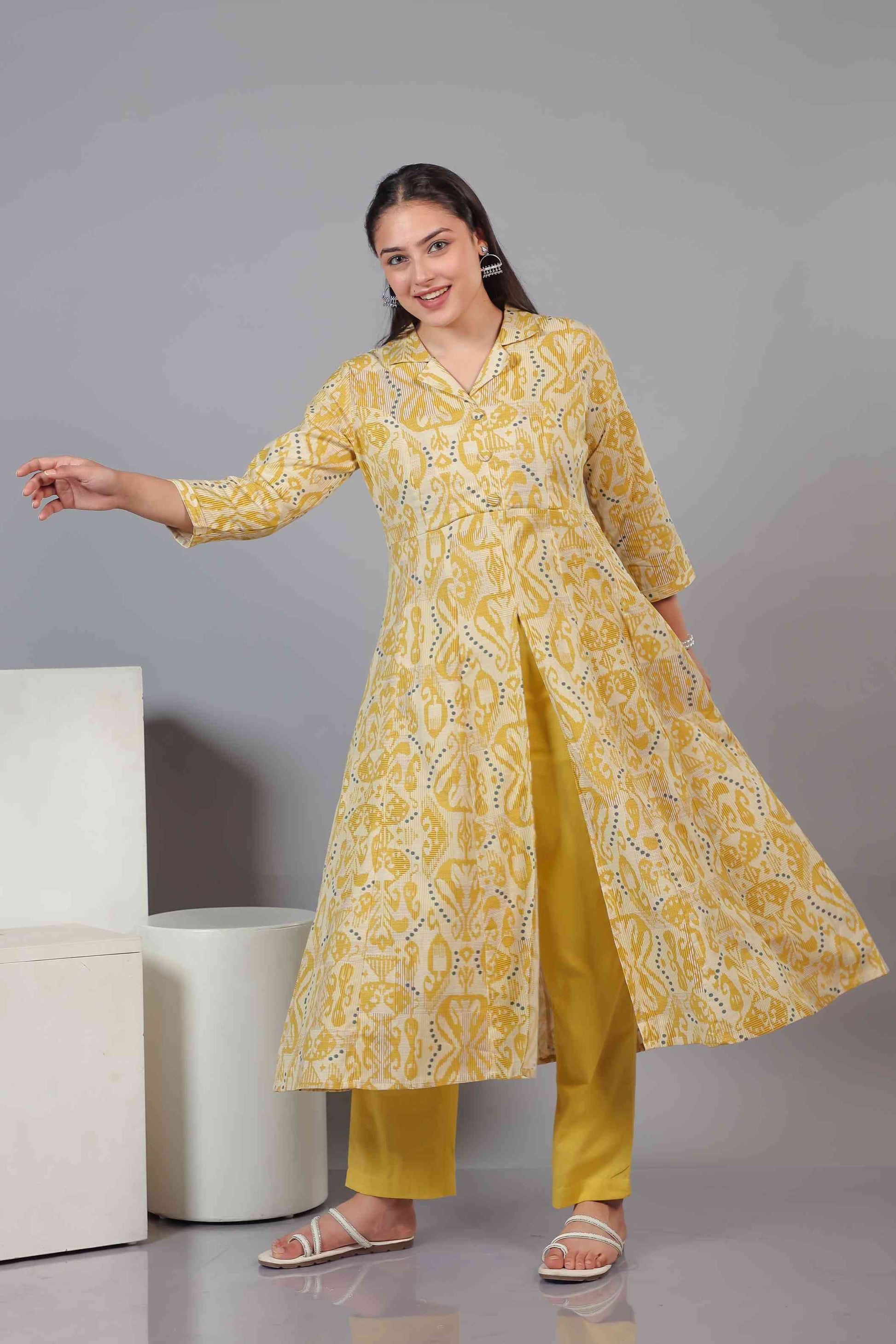 Yellow Slub Cotton Printed Co-ord Set