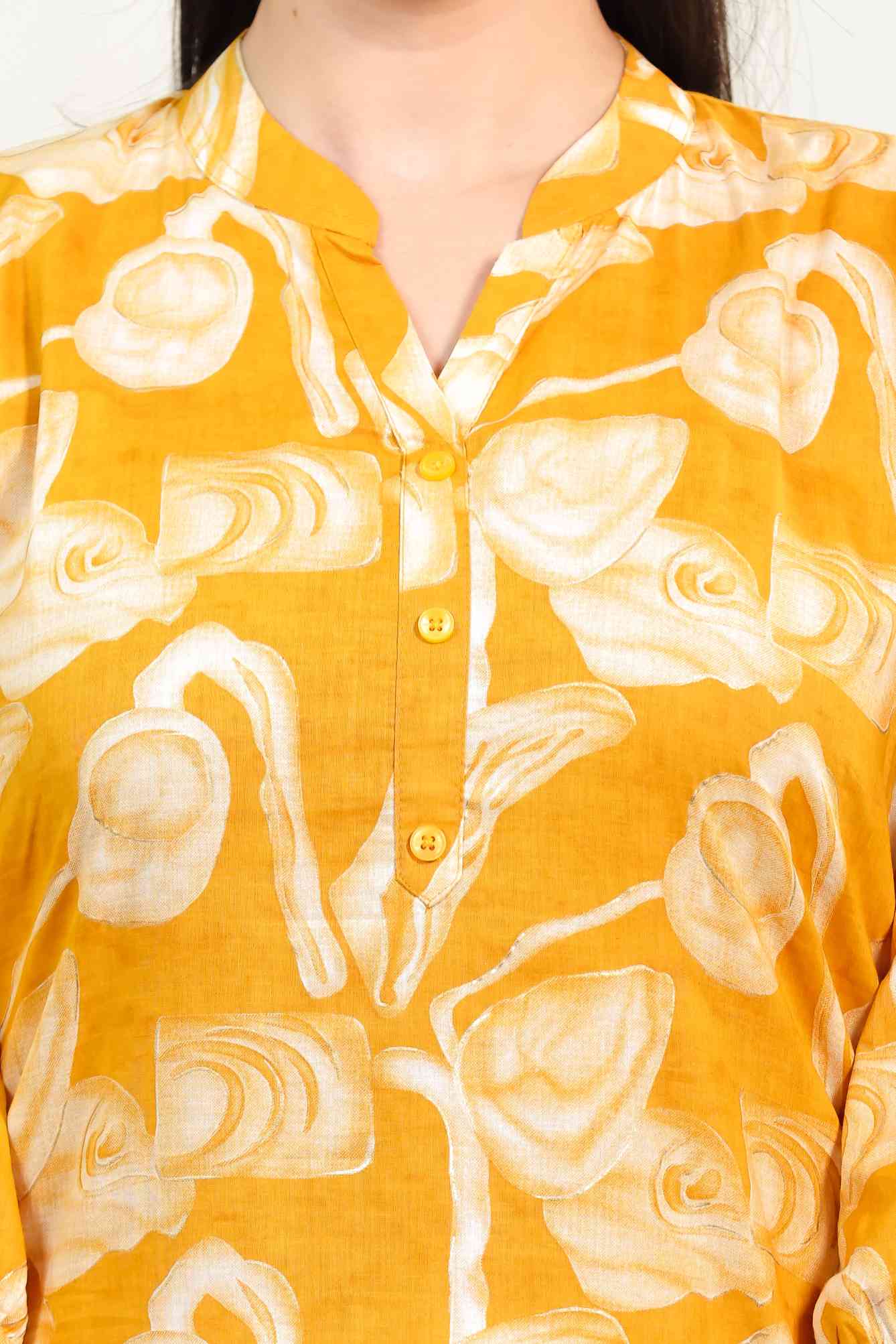 Mustard Yellow Cambric Cotton Printed Top