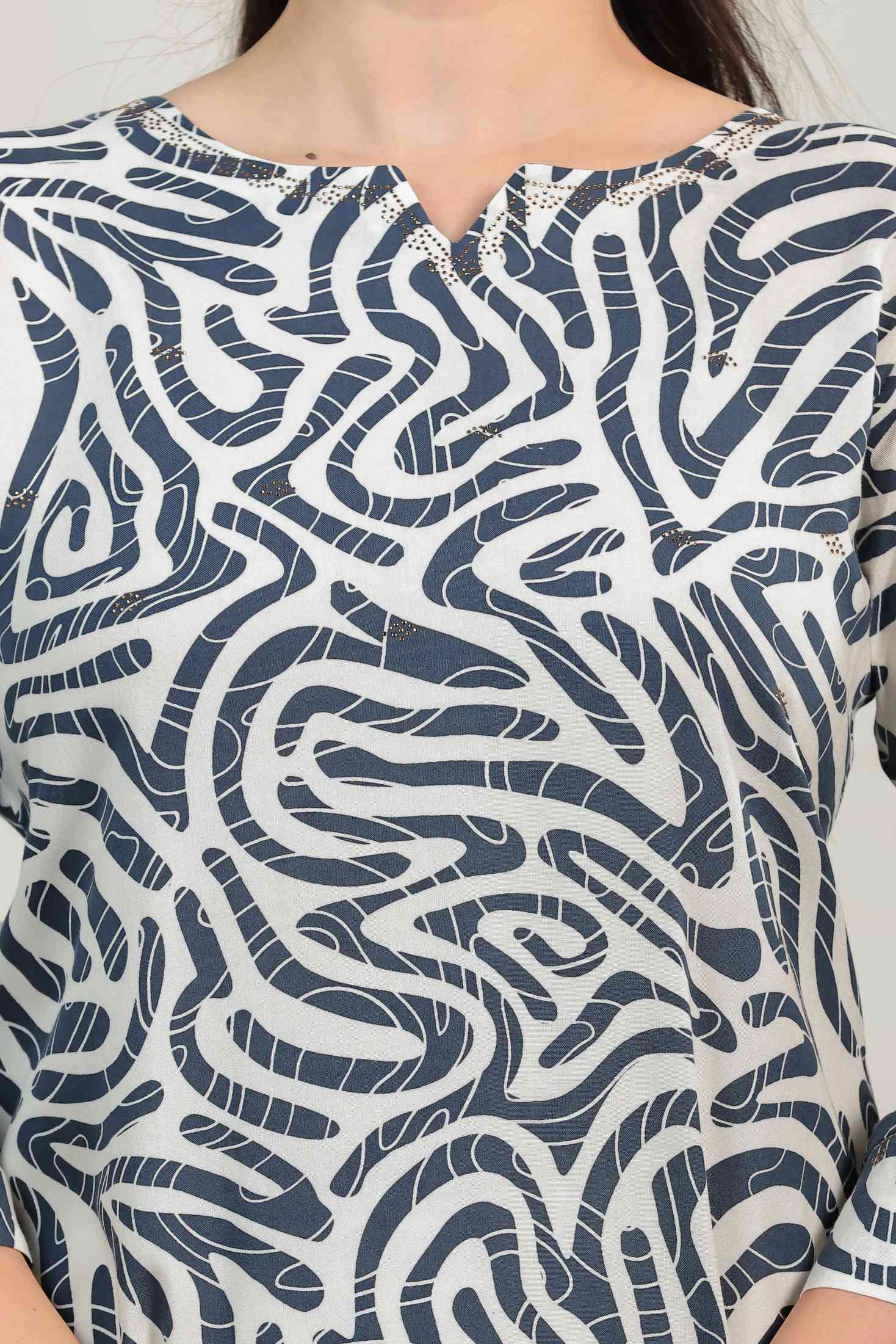 Blue & Off-White Rayon Printed Top