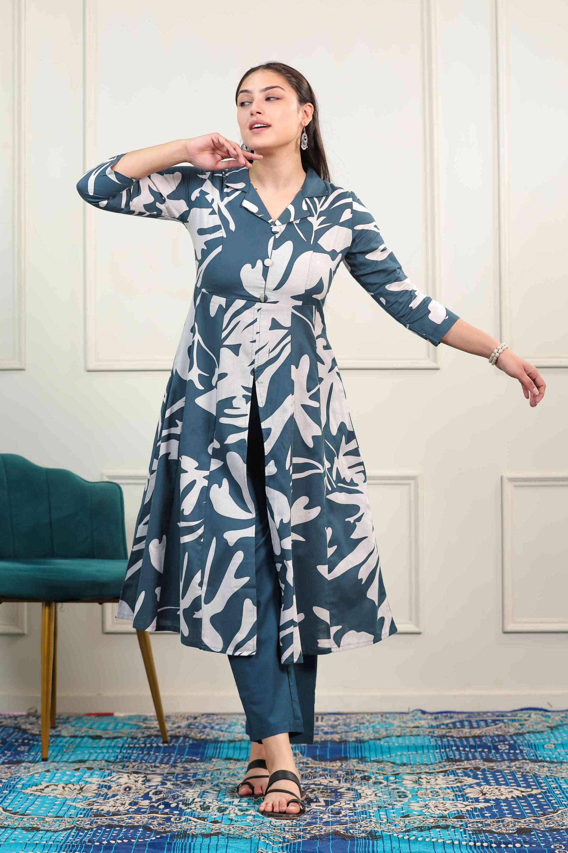 Dark Blue South Cotton Printed Co-ord Set